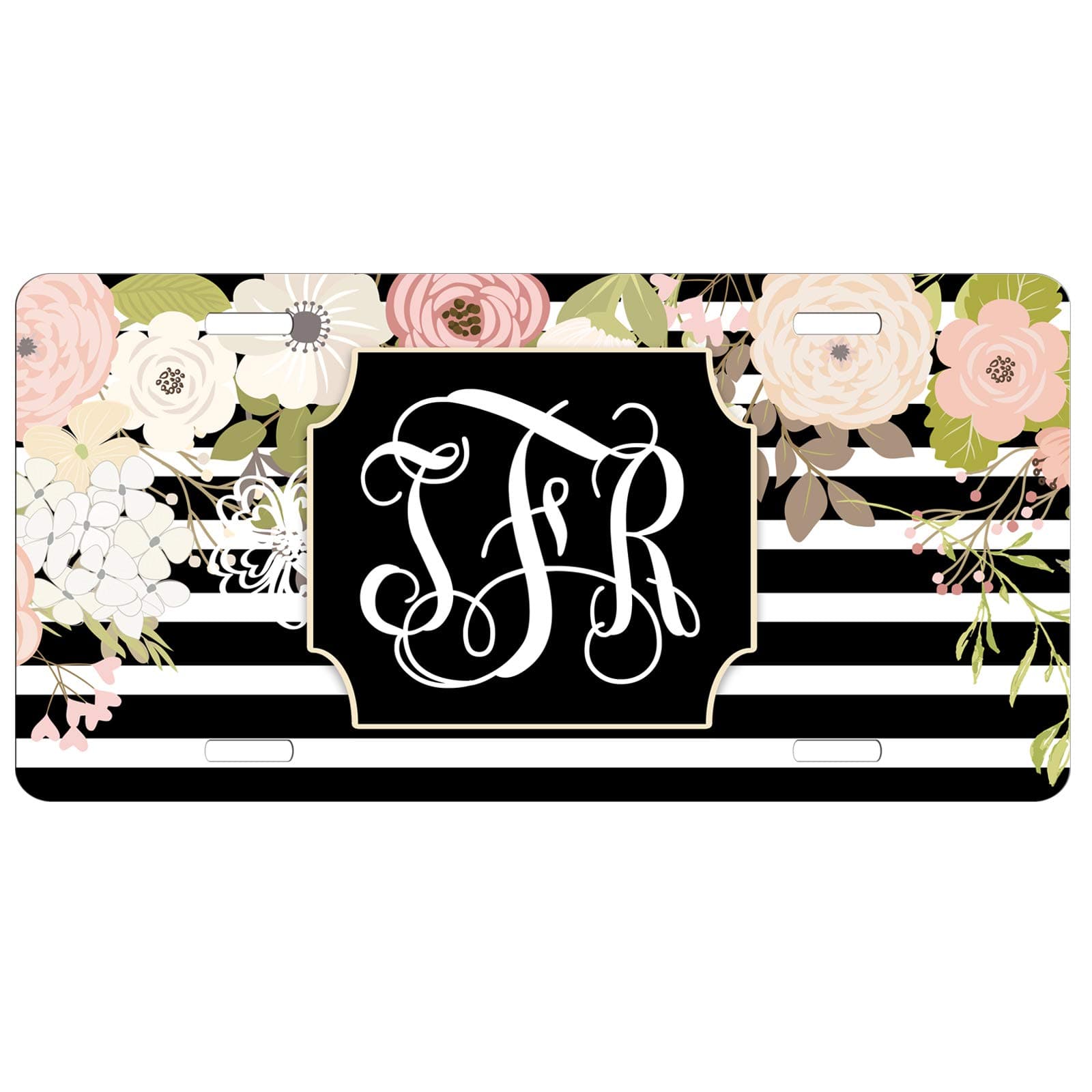 Simply Customized Personalized License Plate Monogram Floral with Stripes License Plate Car Auto Tag Aluminum PLP