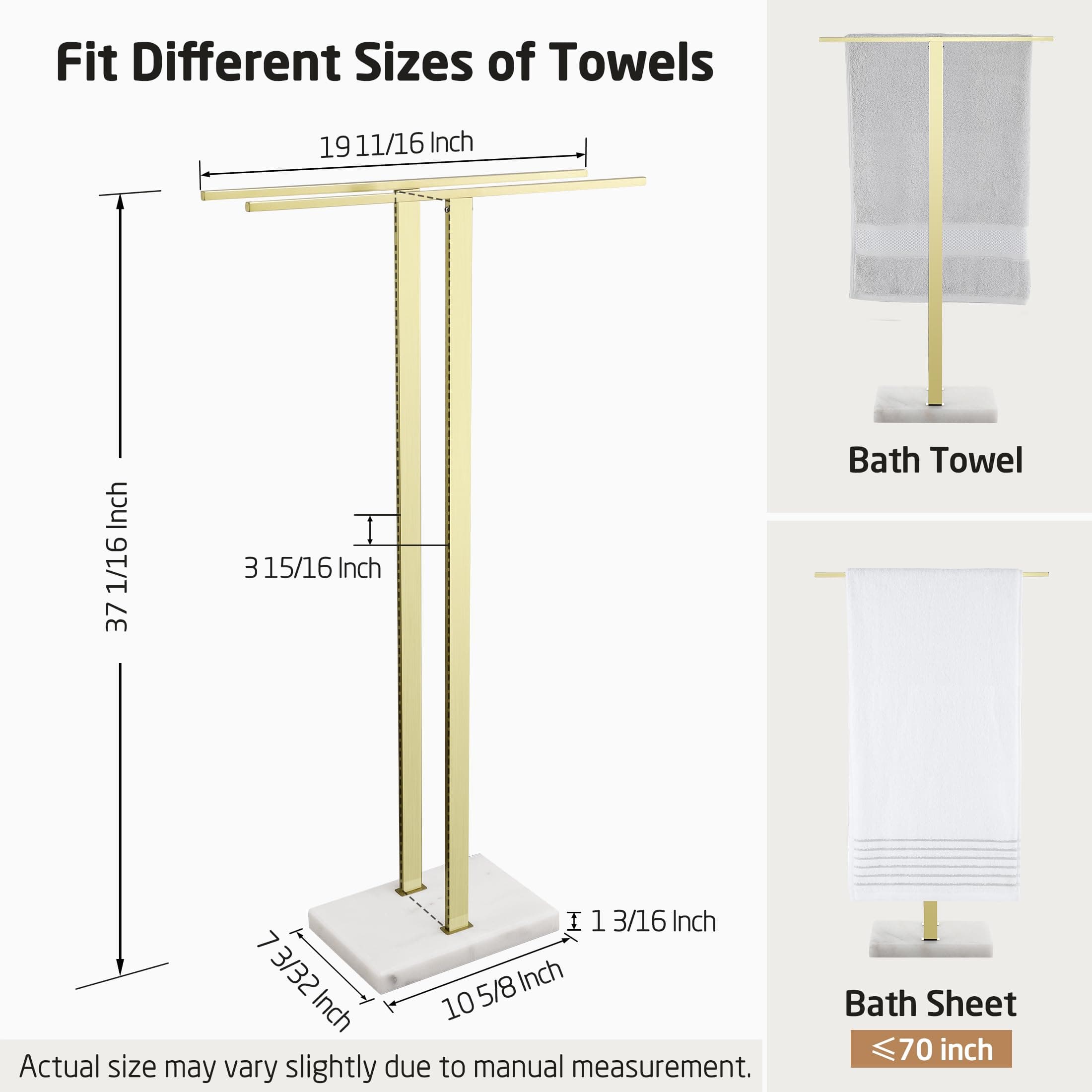 KES Standing Towel Rack with Marble Base, 37" H (Equal Height) Gold Towel Rack for Bathroom Floor, Towel Rack Stand Fits Large Bath Towel, 18/8 Stainless Steel, BTH229-BZ