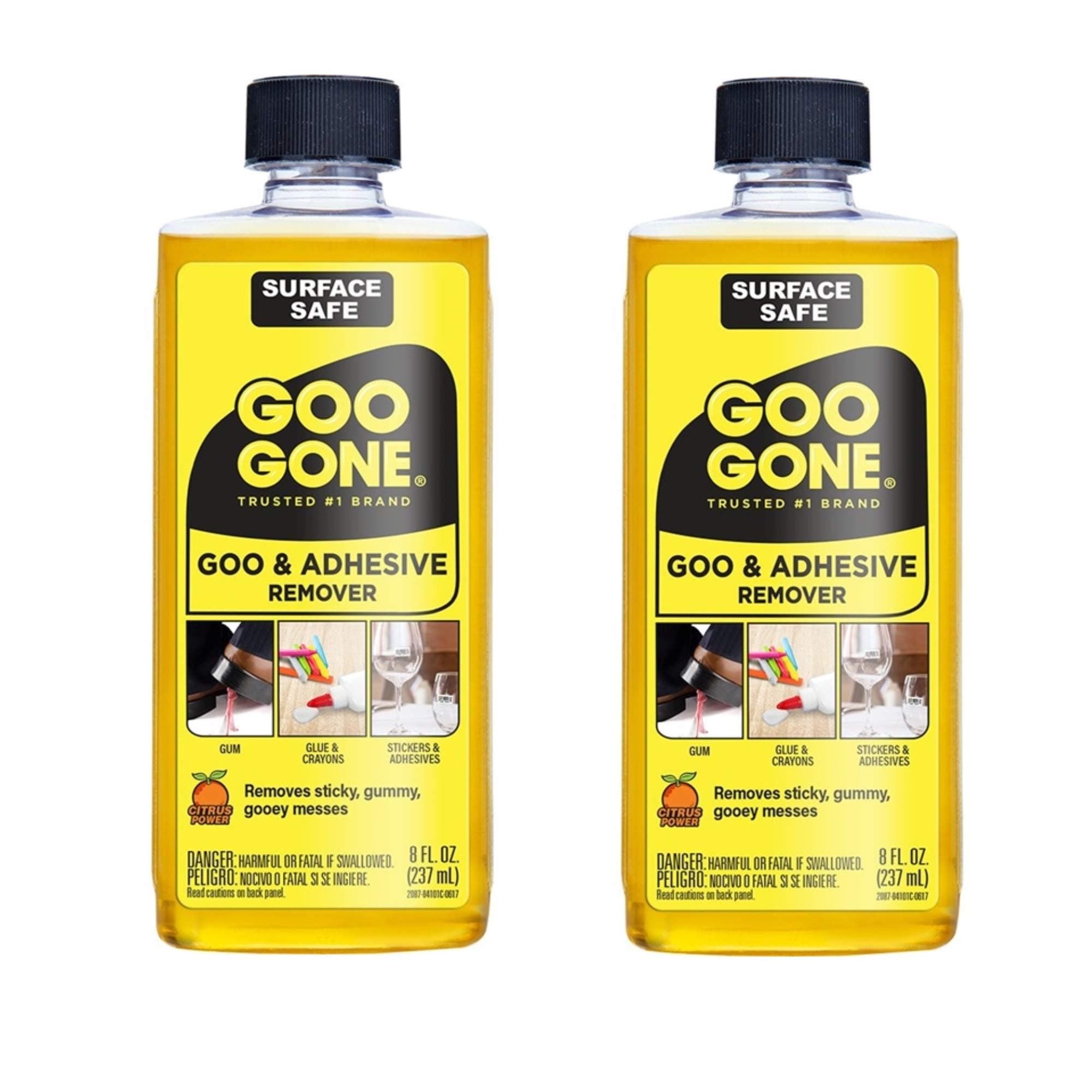 Goo Gone Original - 8 Ounce - Surface Safe Adhesive Remover Safely Removes Stickers Labels Decals Residue Tape Chewing Gum Grease Tar - Pack of 2