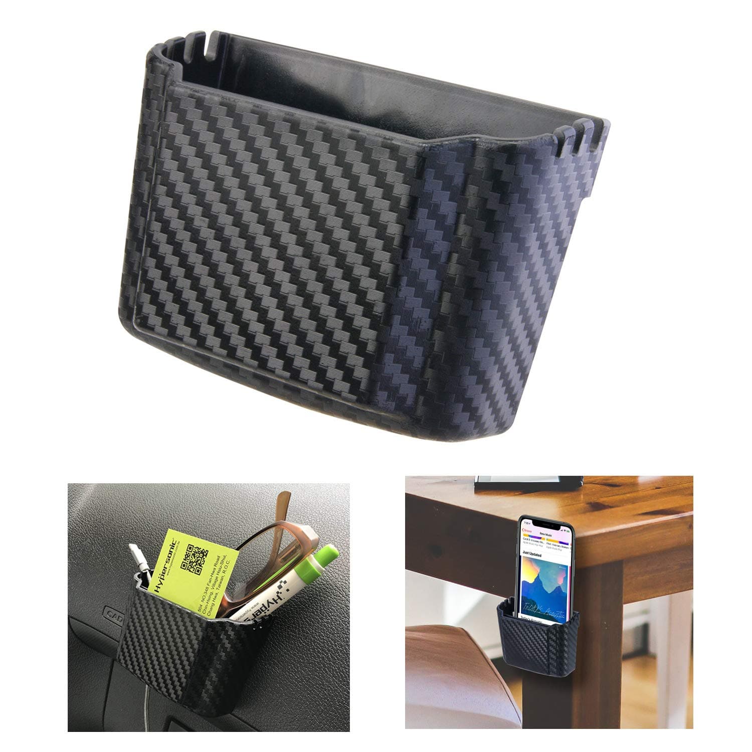 Front Seat Car Organizer Universal Vehicle Dashboard Pocket Holder Plastic Black Cargo Storage Box Holds Phone Money Cards Keys Glasses Remote