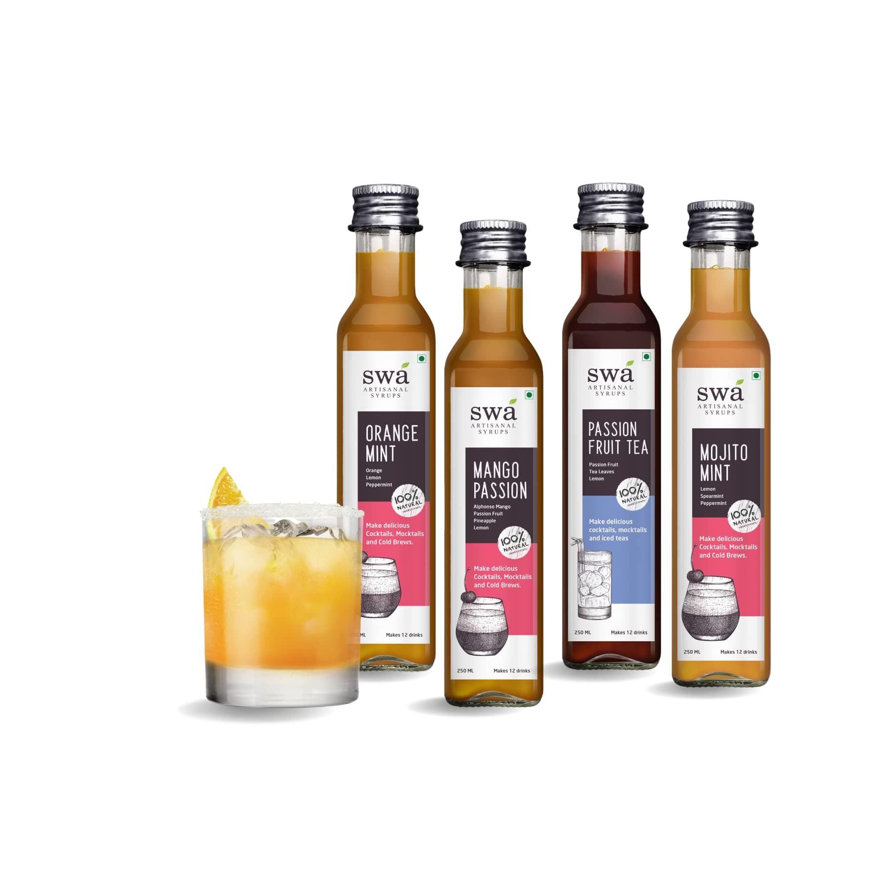 Tequila Cocktail Mixer Combo, 100% Natural, Makes 48-60 Drinks - Pack of 4 Syrups (250ml x 4)