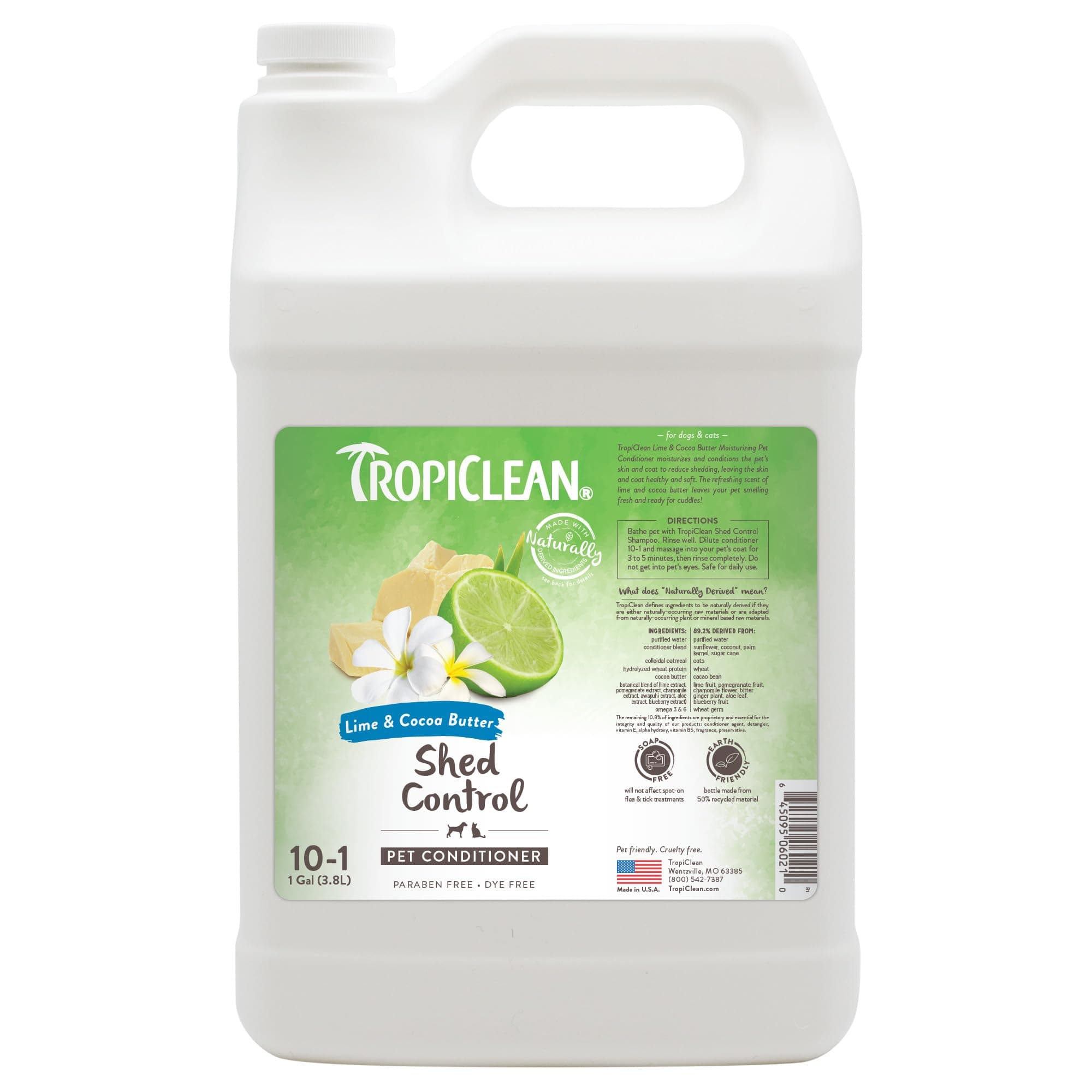 TropiClean Lime & Coco Butter Deshedding Dog Conditioner for Shedding Control | Natural Pet Conditioner Derived from Natural Ingredients | Cat Friendly | Made in the USA | 1 Gallon