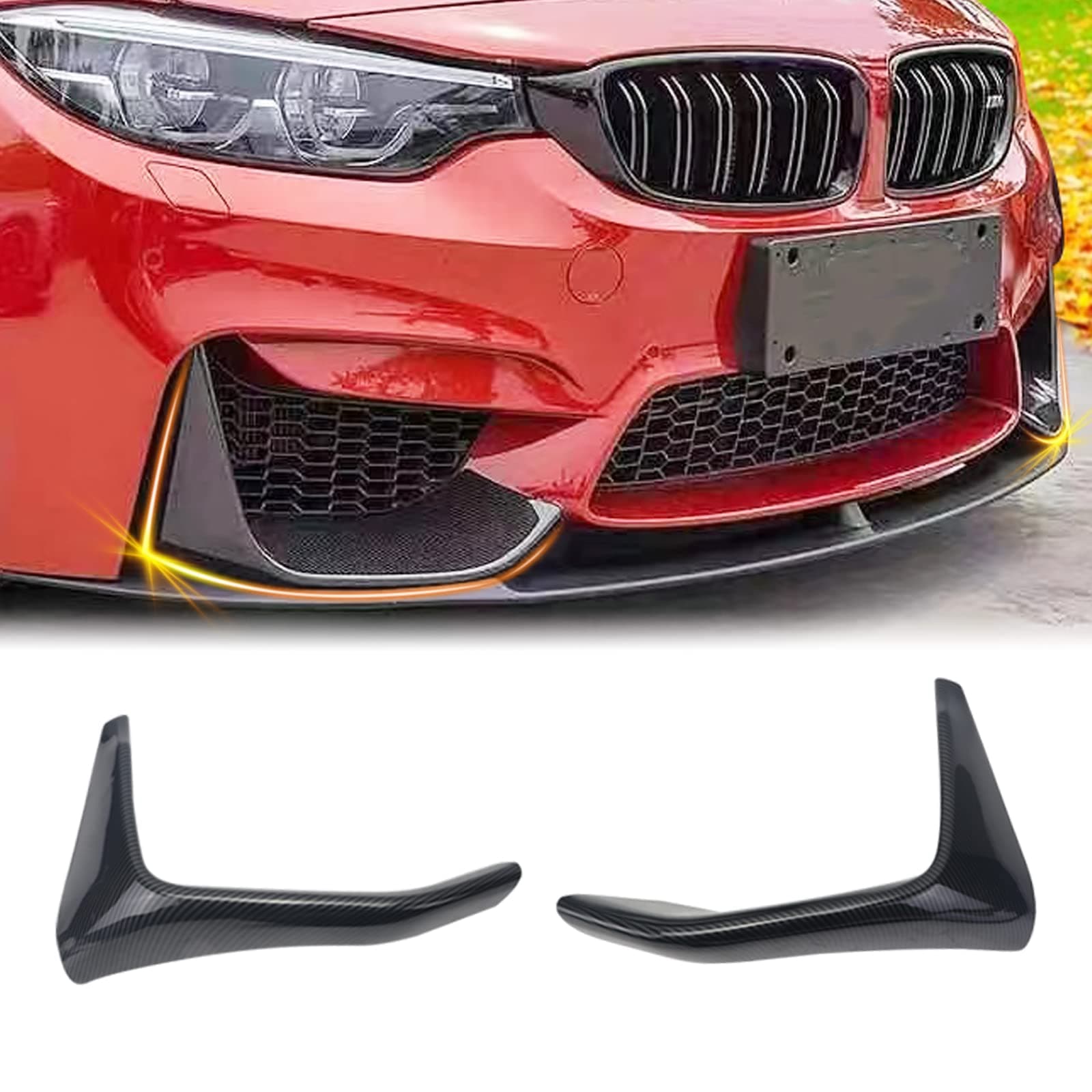 2 Piece Carbon Fiber Style Front Bumper Splitters Lip For 2014-2020 Bmw F80 M3 F82 F83 M4