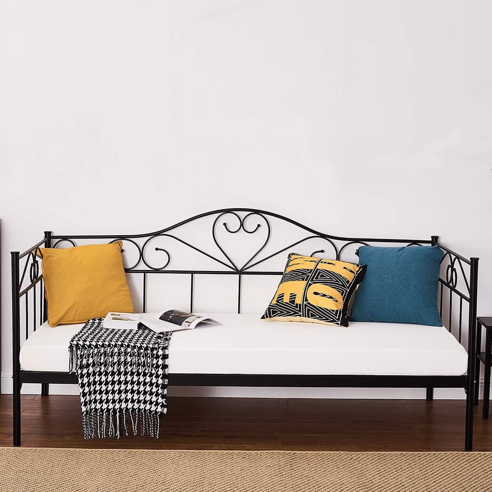 Panana Single Day Bed Metal Guest Bed Frame Sofa Bed for Living Room Bedroom Fits for 90 * 190 cm Mattress (Black, Daybed)