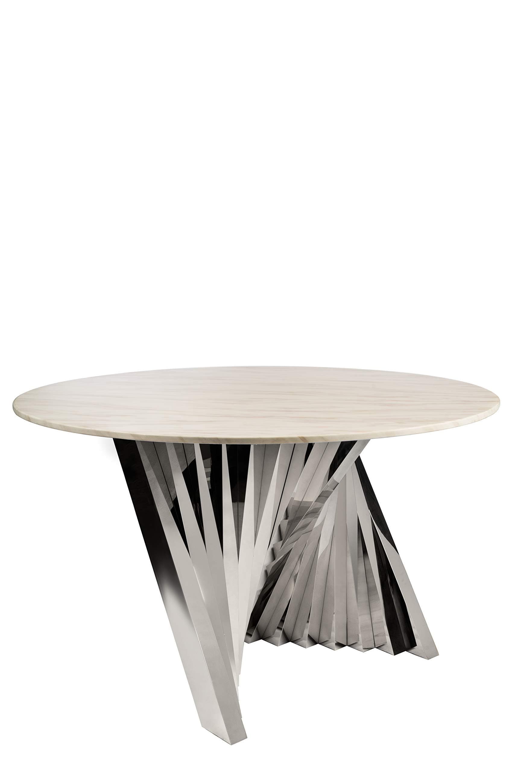 Statements by J A69S Waterfall Marble Top Dining Table in Silver, 30 Inch Tall