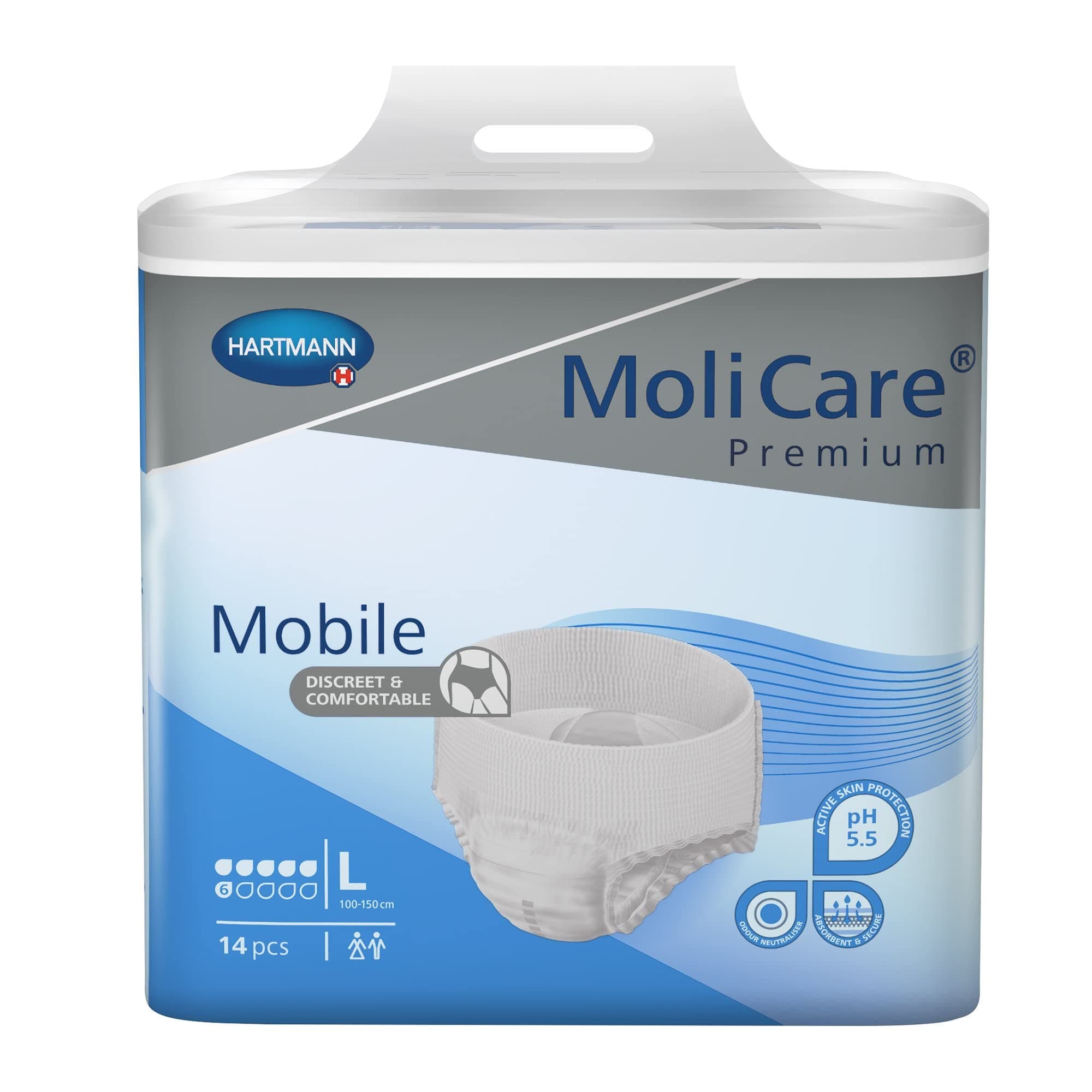 MolicareHartmann-Conco Mobile Protective Underwear, Large, 1800mL Absorbency Level, 39" to 59" Hip - Case of 56
