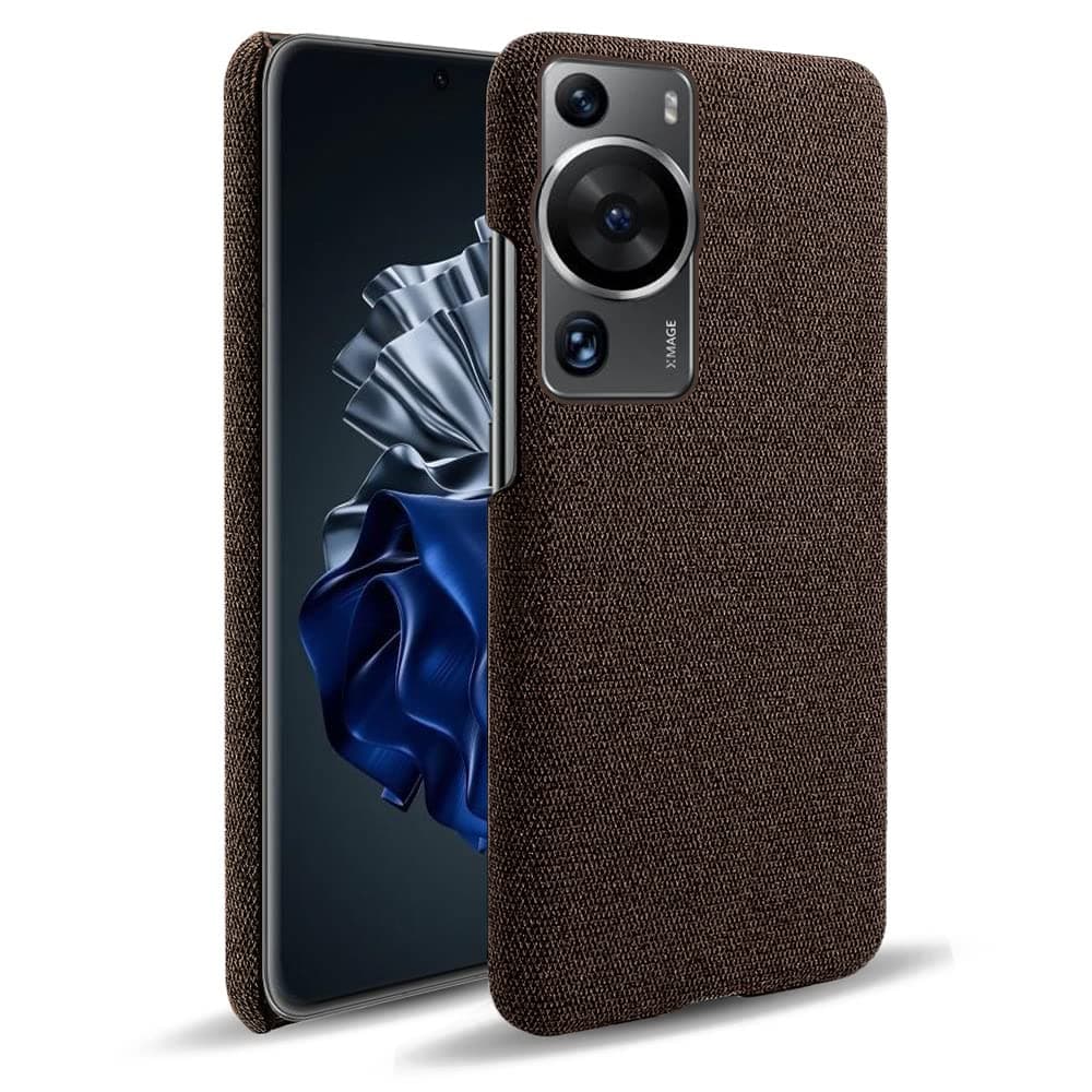 OIATROECase for Huawei P60 Pro, Hand-made Solid Color Cloth Pattern Leather Case for Huawei P60 Pro -Brown