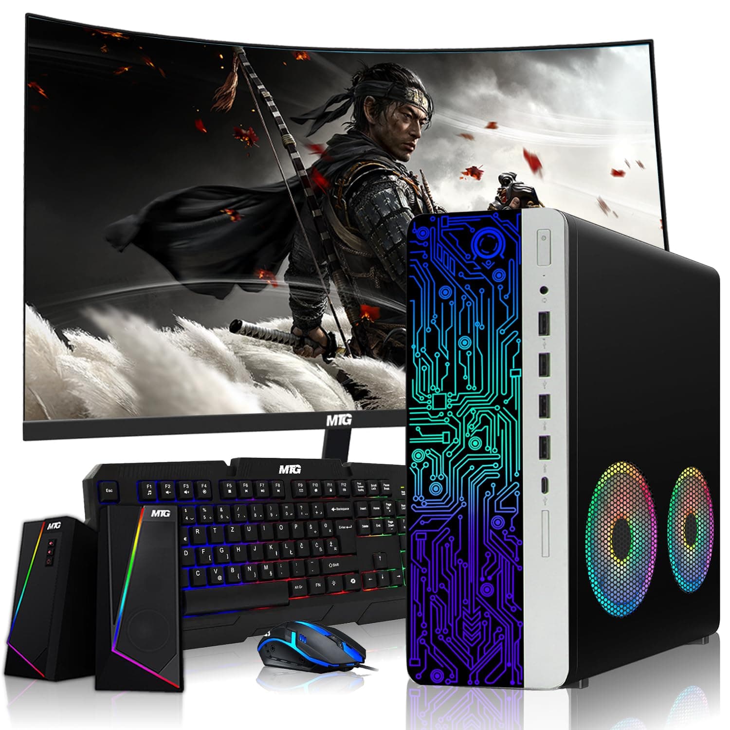 TechMagnet HP G4 Desktop Computer PC,AMD Pro A10-9700 R7,16GB RAM,1TB SSD, 27-inch Curved Monitor, RGB Speaker, RGB Keyboard with AI-Enabled Copilot Key, Mouse,2X ARGB Fan WiFi,Windows 11 Pro(Renewed)