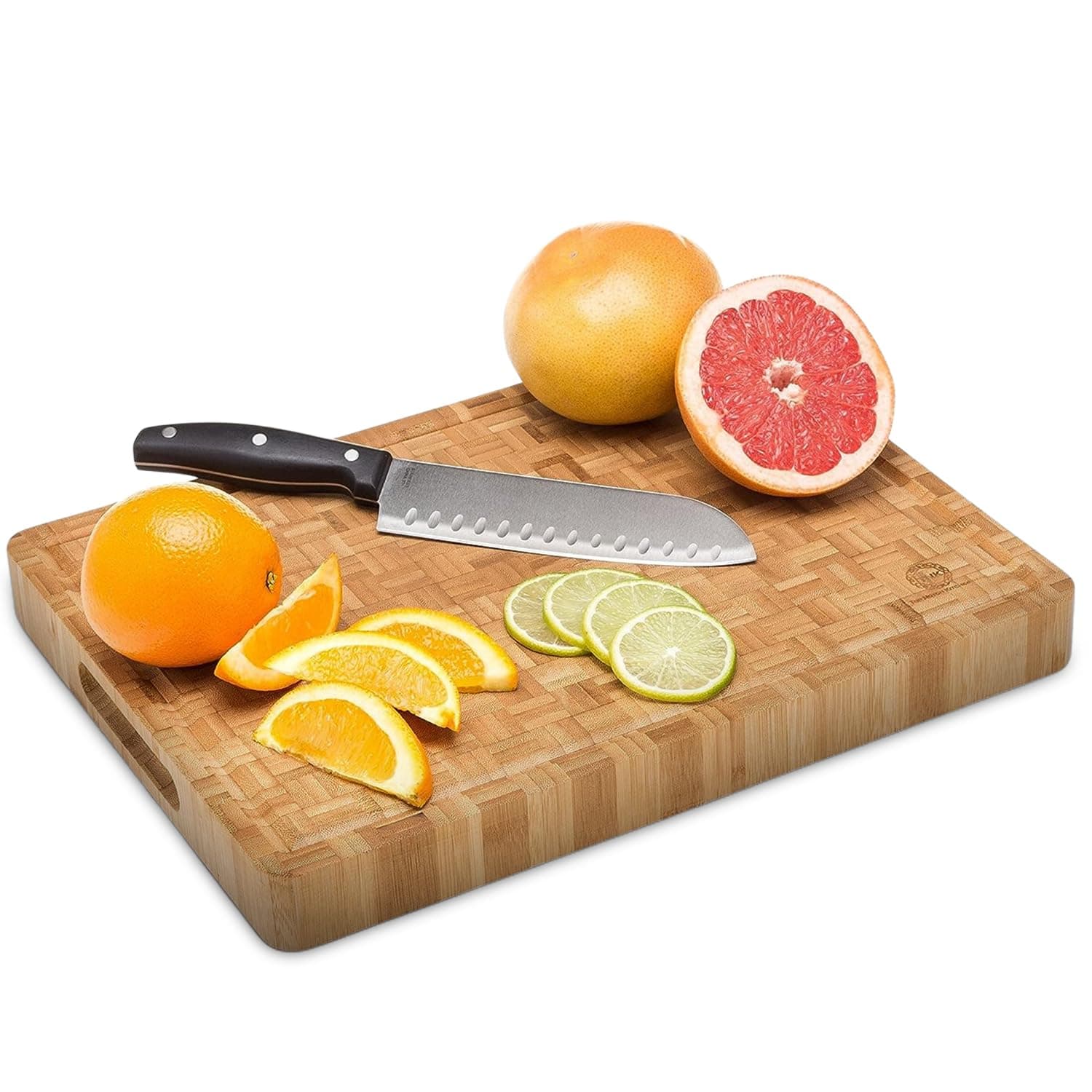 End Grain Wood Bamboo Cutting Board for Kitchen, Commercial Use - Extra Large, Thick Butcher Block with Juice Groove, Handles, and Non-Slip Feet for Chopping Veggies, Carving Meat, Bread and Cheese