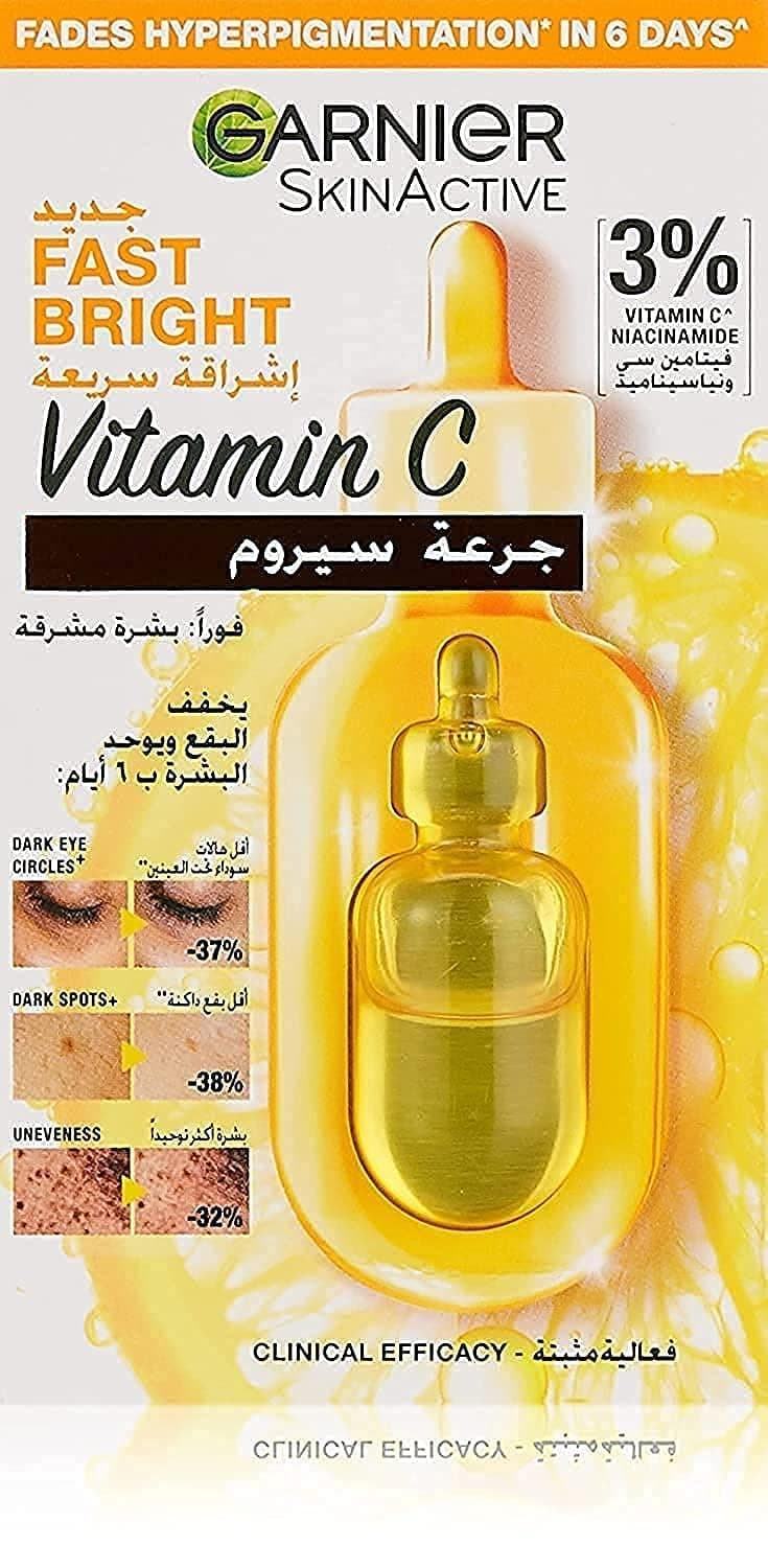 Garnier Serum for Dark Circles, Single Dose, Hyperpigmentation Ampoule, With 3% Vitamin C & Niacinamide, SkinActive Fast Bright, (1 X 1.5ml)