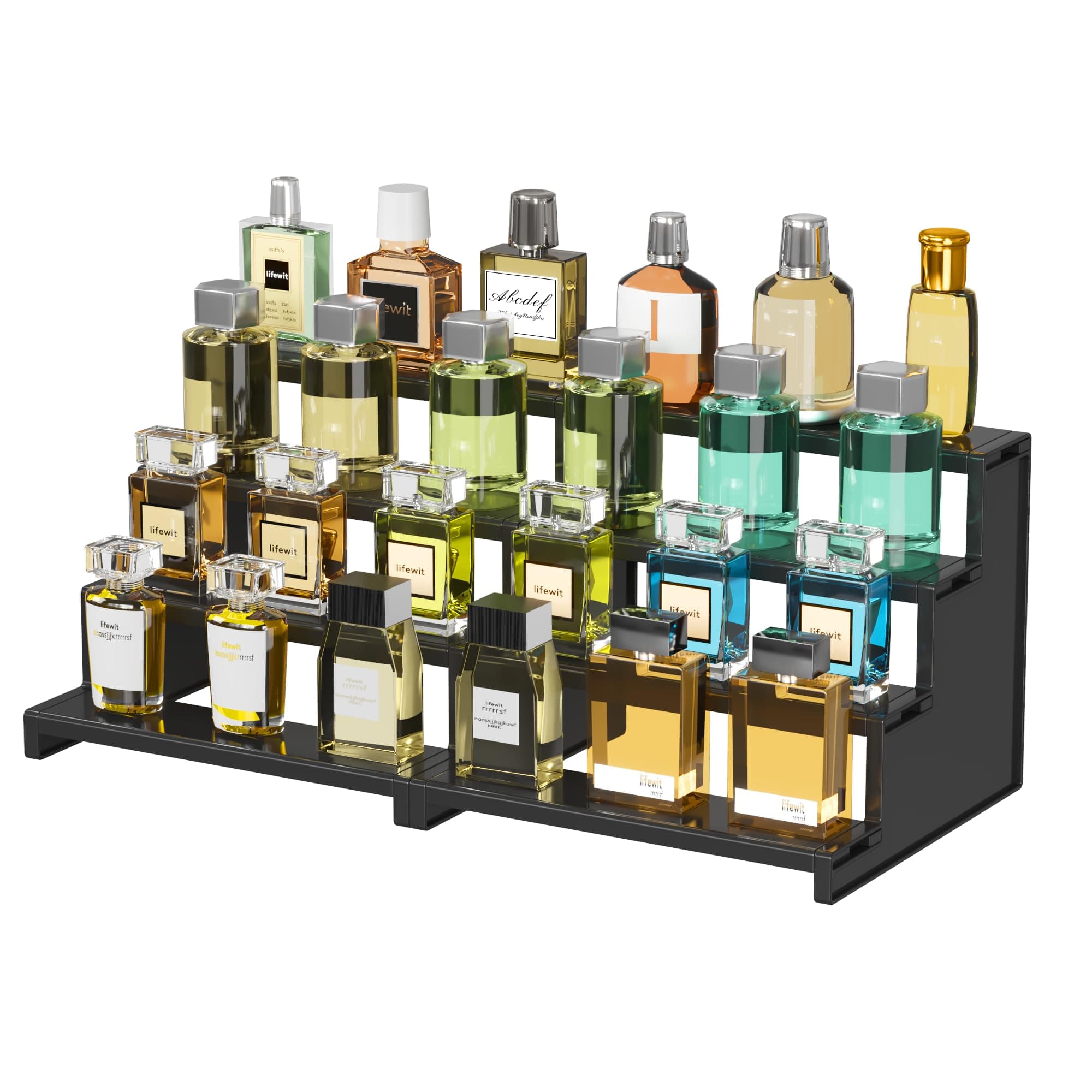 Lifewit Plastic 9 Inch Dark Cologne Stand, Step Perfume Organizer,Versatile Display Stand Shelf for Fragrance, Skincare, Figurine, Dessert, Use for Vanity, Tabletop, Cabinet,2 Set