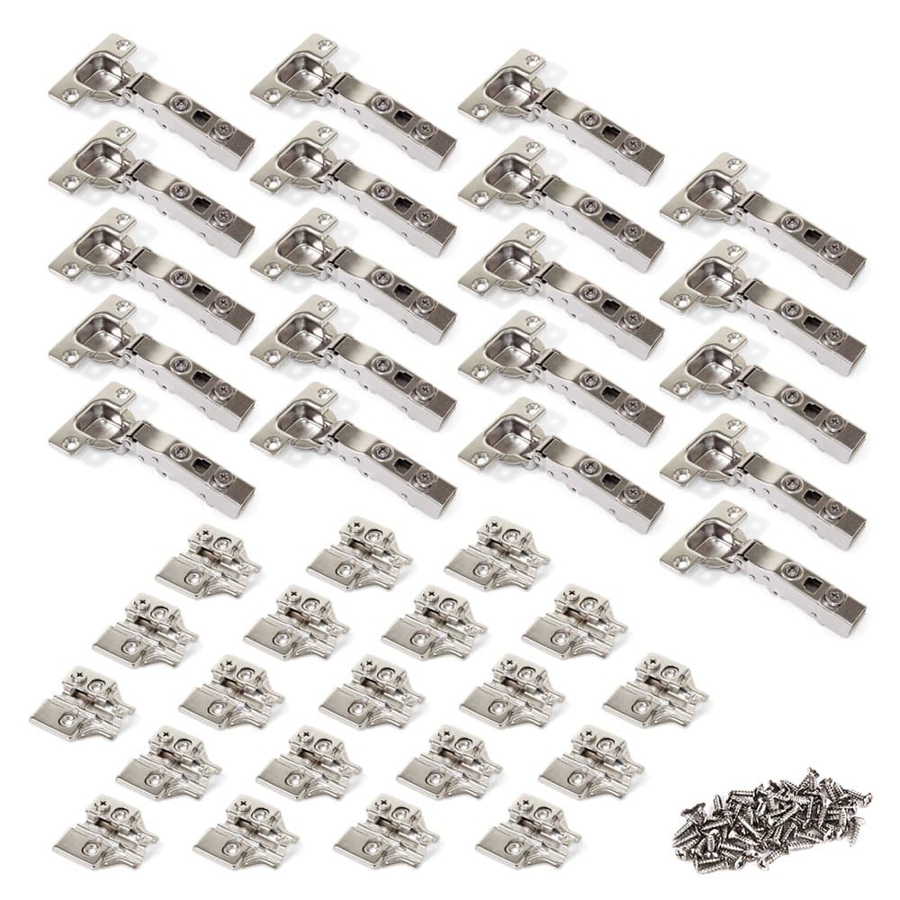 Emuca1011307 Full-Overlay Soft-Close Concealed Hinge with Ø35mm Cup and 100° Opening Angle + Screw-on Plate with cam Adjustment, Set of 20 pcs