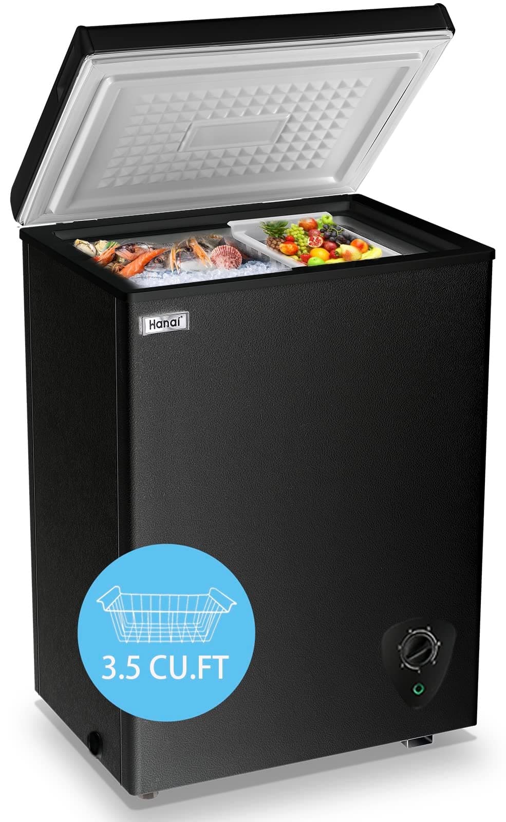 Chest Freezer 3.5 Cu.Ft Small Deep Top Door Mini with Removable Basket, Low Noise, 7 Adjustable Temperature and Energy Saving Perfect for Home Garage Basement Dorm or Apartment Black