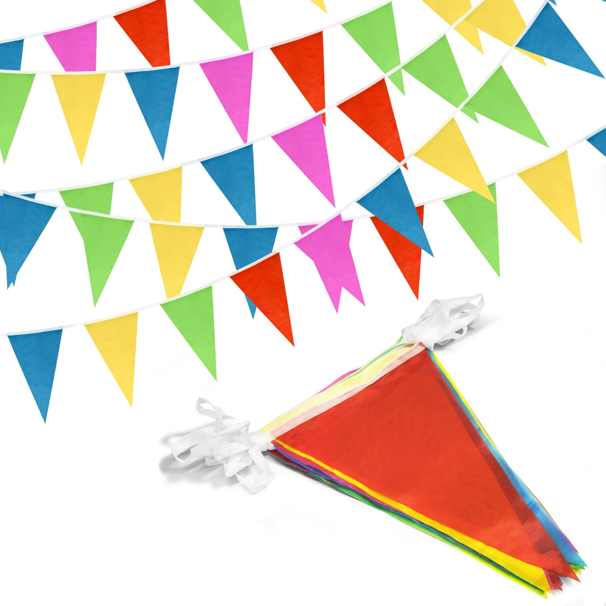 100ft Bunting Banner - 75 Flags Multicolor Triangle Banner for Outdoor Birthday Party Grand Opening Christmas Decorations