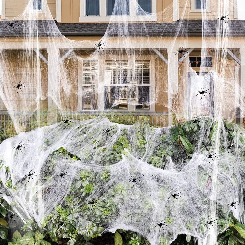 1600 sqft Halloween Spider Web Decorations Halloween Spider Webbing with 60 Fake Spiders for Indoor and Outdoor Party Supplies