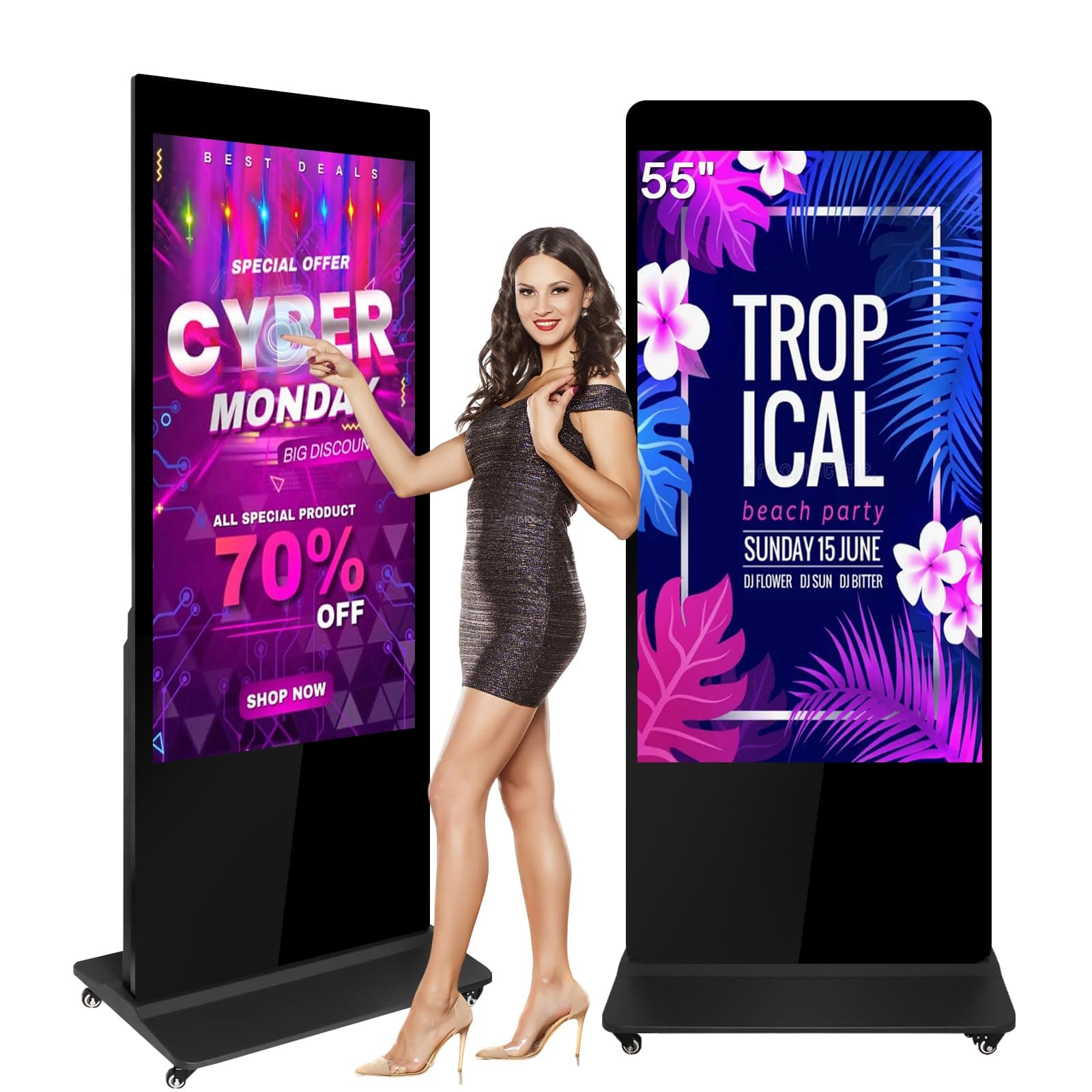 55" Digital Signage Display Kiosk Touchscreen Digital Kiosks Interactive Floor Standing 4K IPS LCD Screen Commercial Totem with Android 11 System Interactive Advertising Media Player