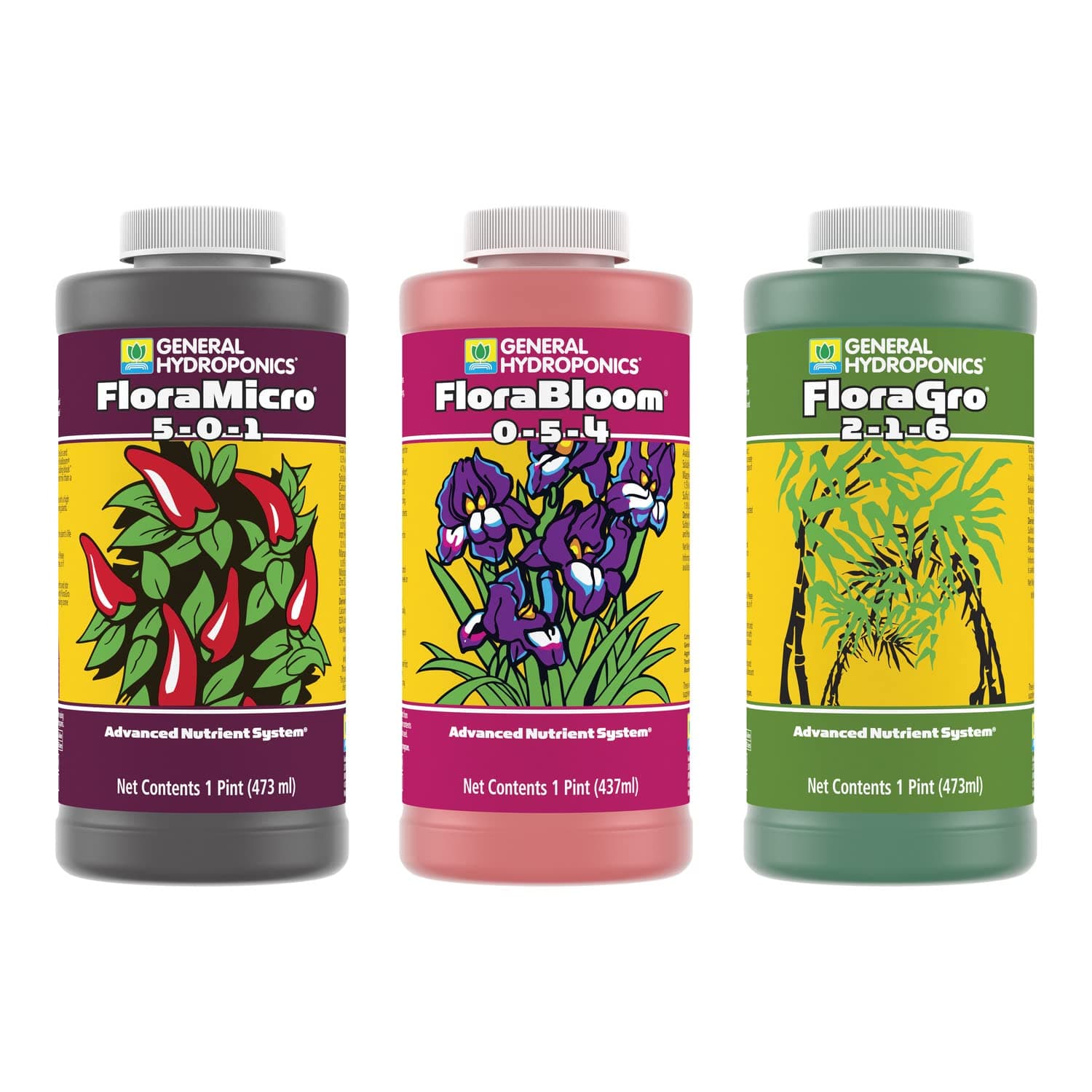 FloraSeries Hydroponic Nutrient Fertilizer System with FloraMicro, FloraBloom and FloraGro, 1 pt.