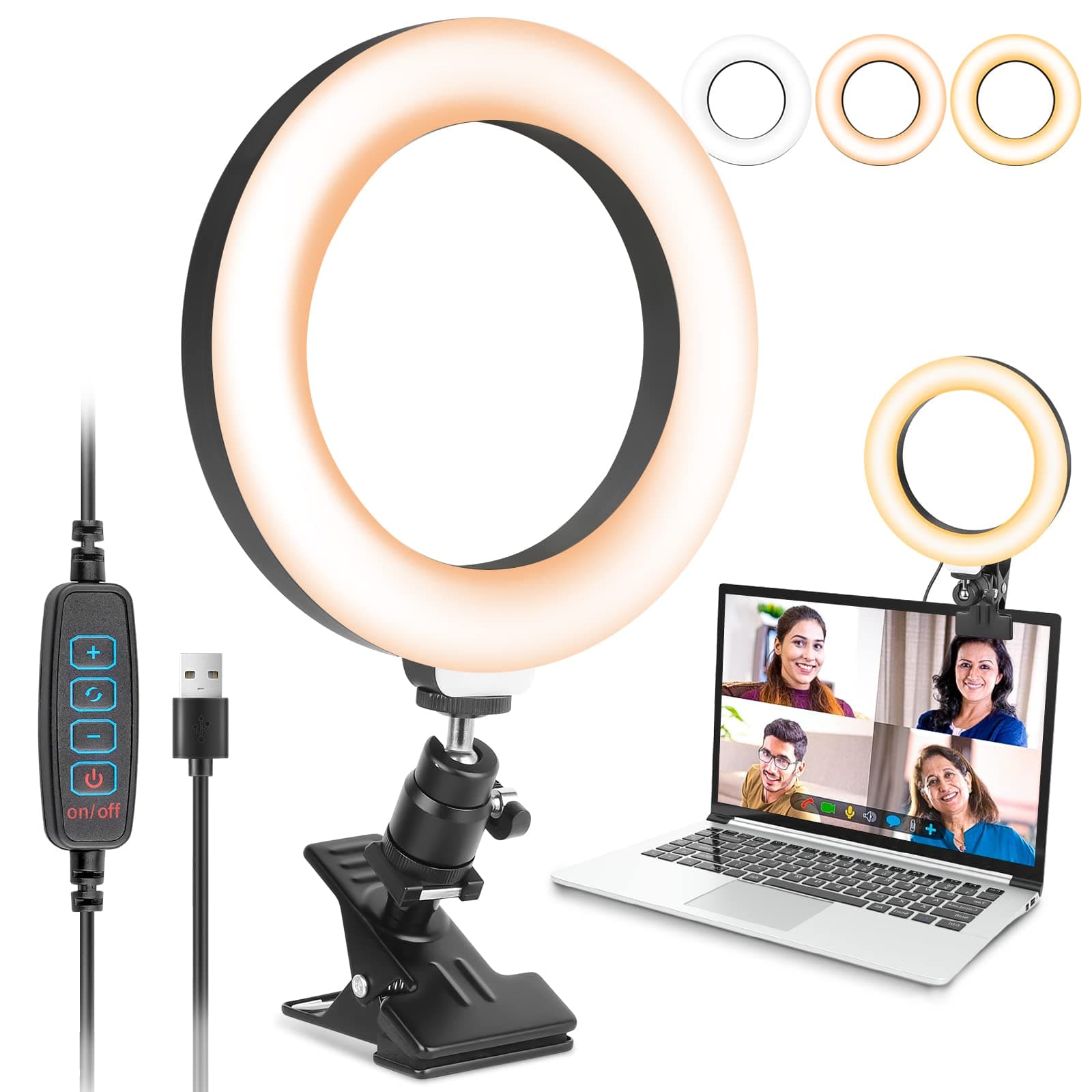 Video Conference Lighting, Aureday 6” Led Selfie Ring Light for Video Conference, Zoom Calls, Live Streaming, Photography, Online Teaching, Dimmable Webcam/Computer/Laptop/Desktop Light