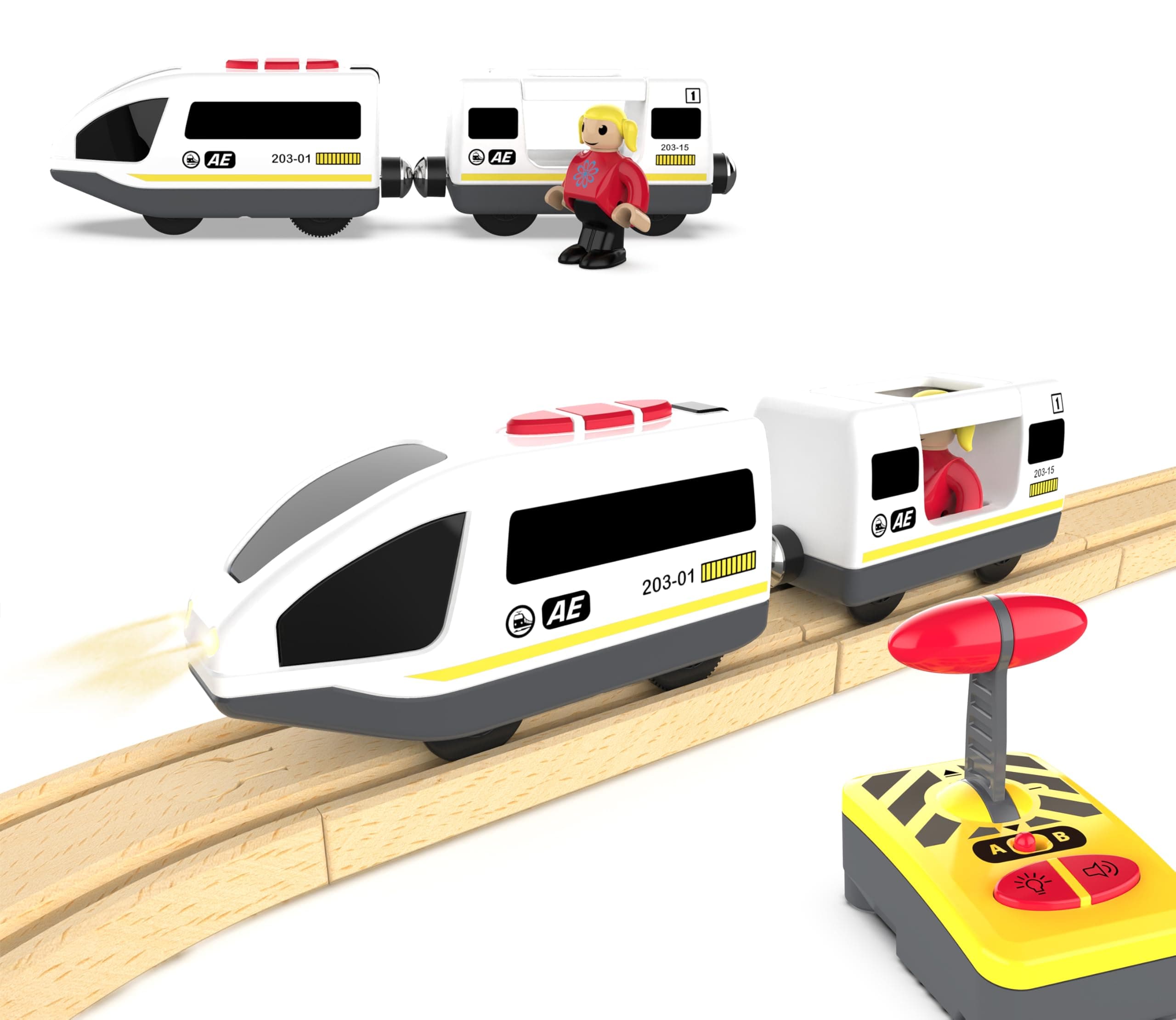 Battery Operated Train Set for Wooden Tracks, Remote Control Train Toy Compatible with Thomas, Brio