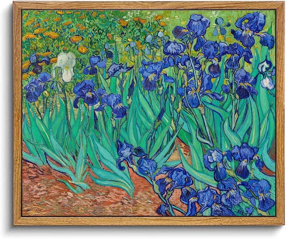 KBKBART Framed Canvas Wall Art, Vintage Abstract Van Gogh Wall Art Exhibition Posters for Room Aesthetic, Retro Flower Art Prints Painting, Classic Canvas Impressionist Gallery Painting Floral Decor