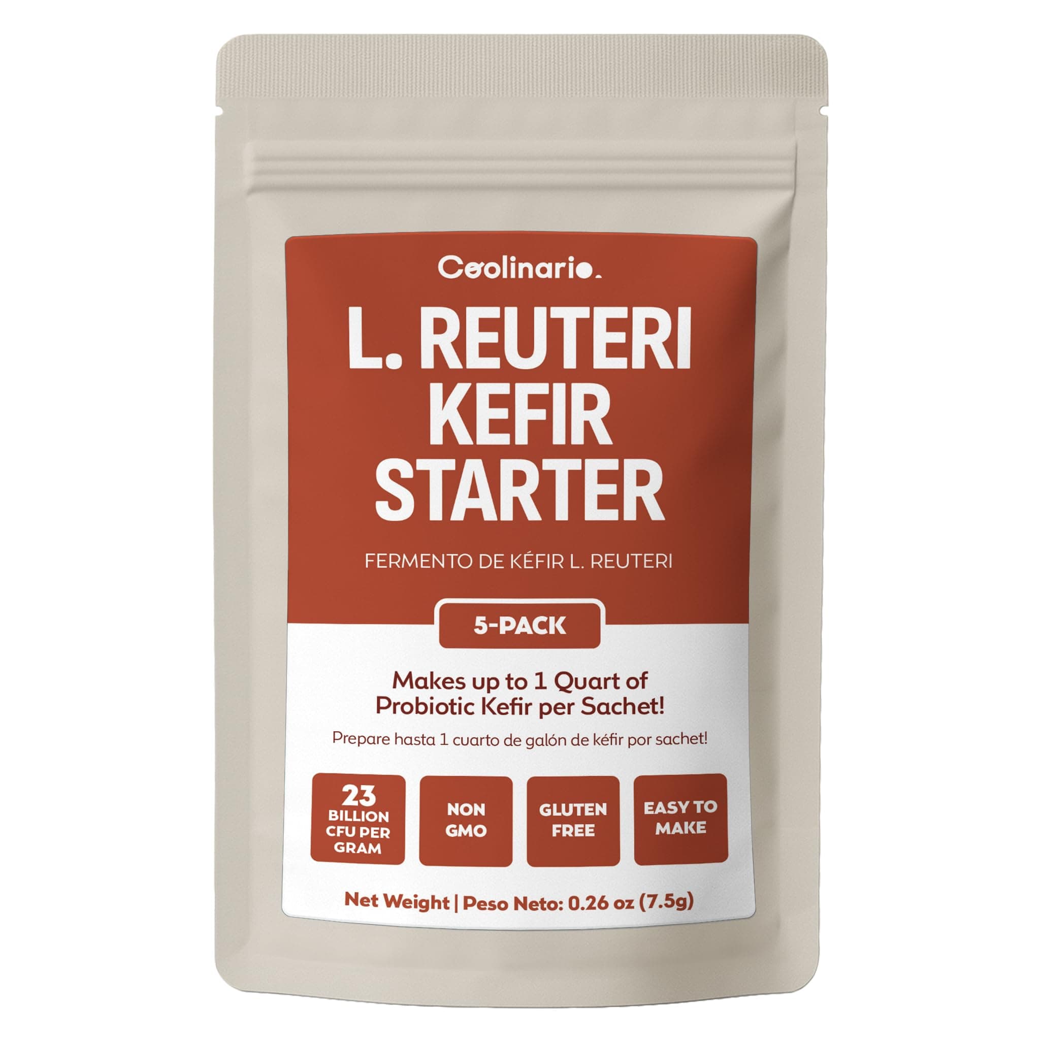 – Coolinario L Reuteri Kefir Starter Powder (5-Pack, 1.5g Sachets) Live Kefir Cultures with Lactobacillus Reuteri Probiotics | Creamy & Tangy | Non-GMO, No Preservatives, Gluten Free