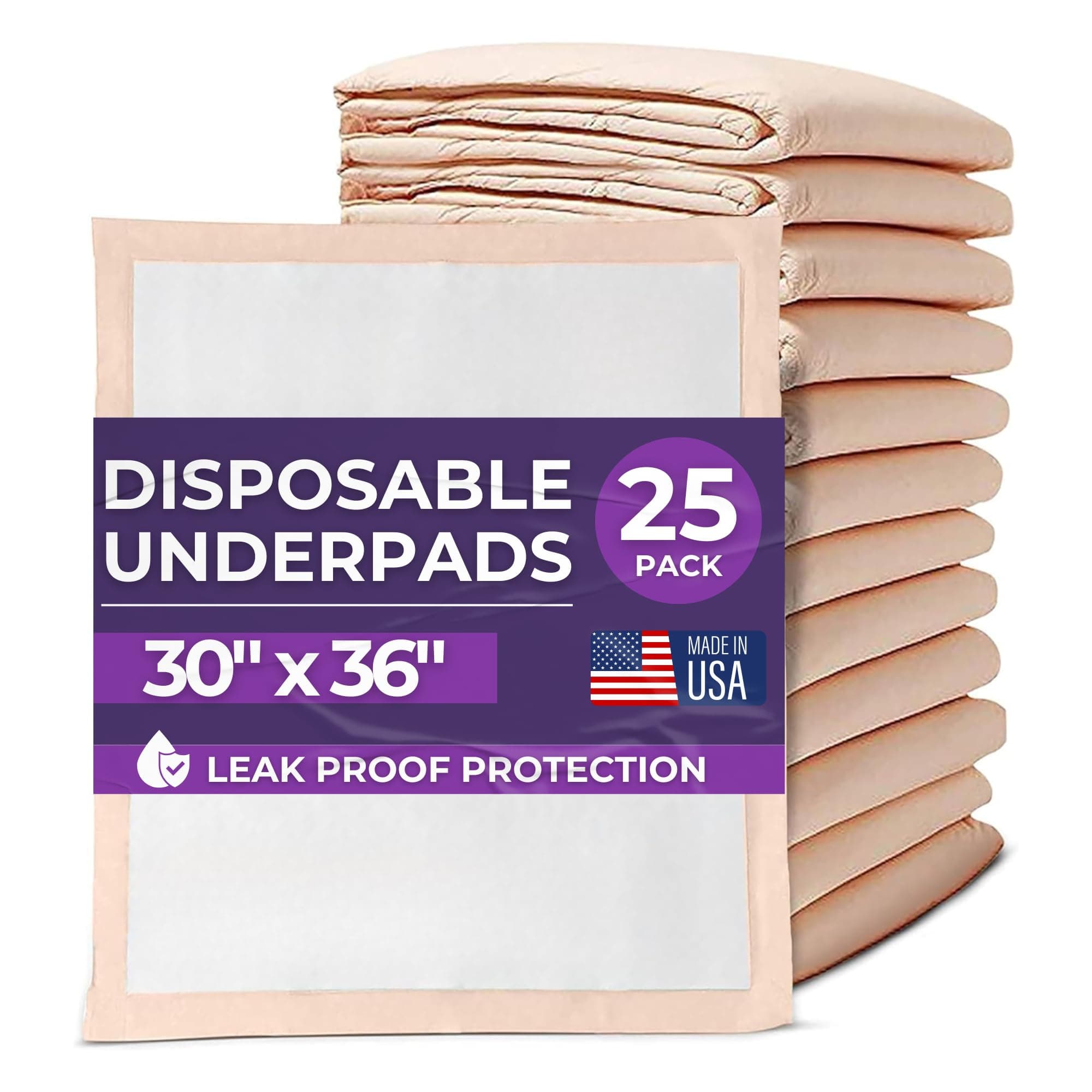 Premium Disposable Chucks Underpads 25 Pack, 30" x 36" - Highly Absorbent Bed Pads for Incontinence and Senior Care - Peach Color - Leak Proof Protection