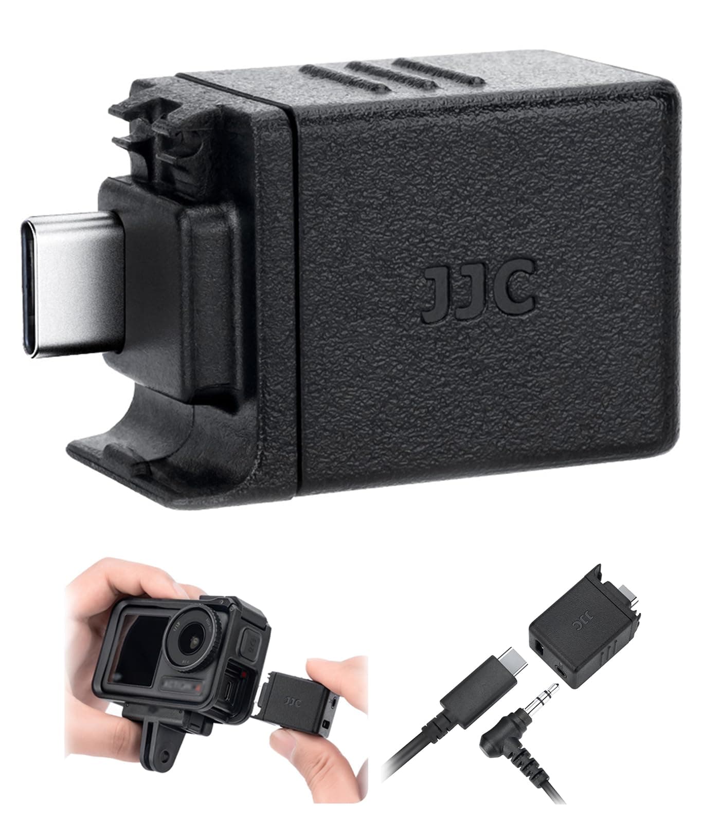 JJC Audio Adapter for DJI Osmo Action 4/5 Pro, Supports Mic Audio Input, Clear Vocal Recording During High-Speed Activities with Type-C and 3.5mm Ports