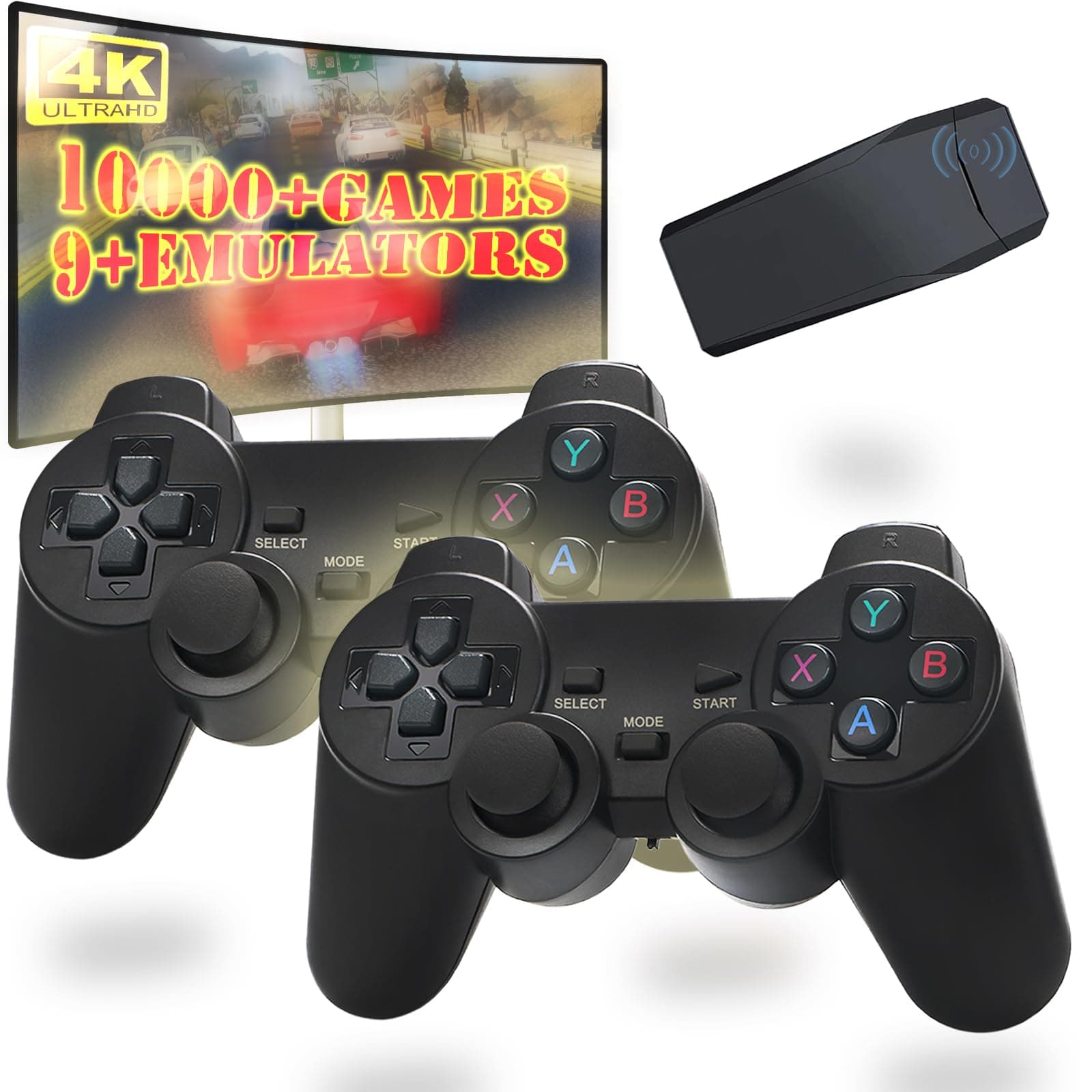 Joorniao Wireless Retro Game Console, Built in 10000+ Games, 9Emulators, Plug & Play Video Game Console 4K HDMI Output for TV with Dual 2.4G Wireless Controllers for Kids Boys & Girls(64G)