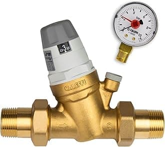 STABILO Sanitaer Caleffi Water Pressure Regulator 1/2 Inch DN15 Pressure Reducer for Water with able Cartridge and Pressure Gauge, Pressure Reducing Valve, Pressure Regulator 535041, Multi-Coloured