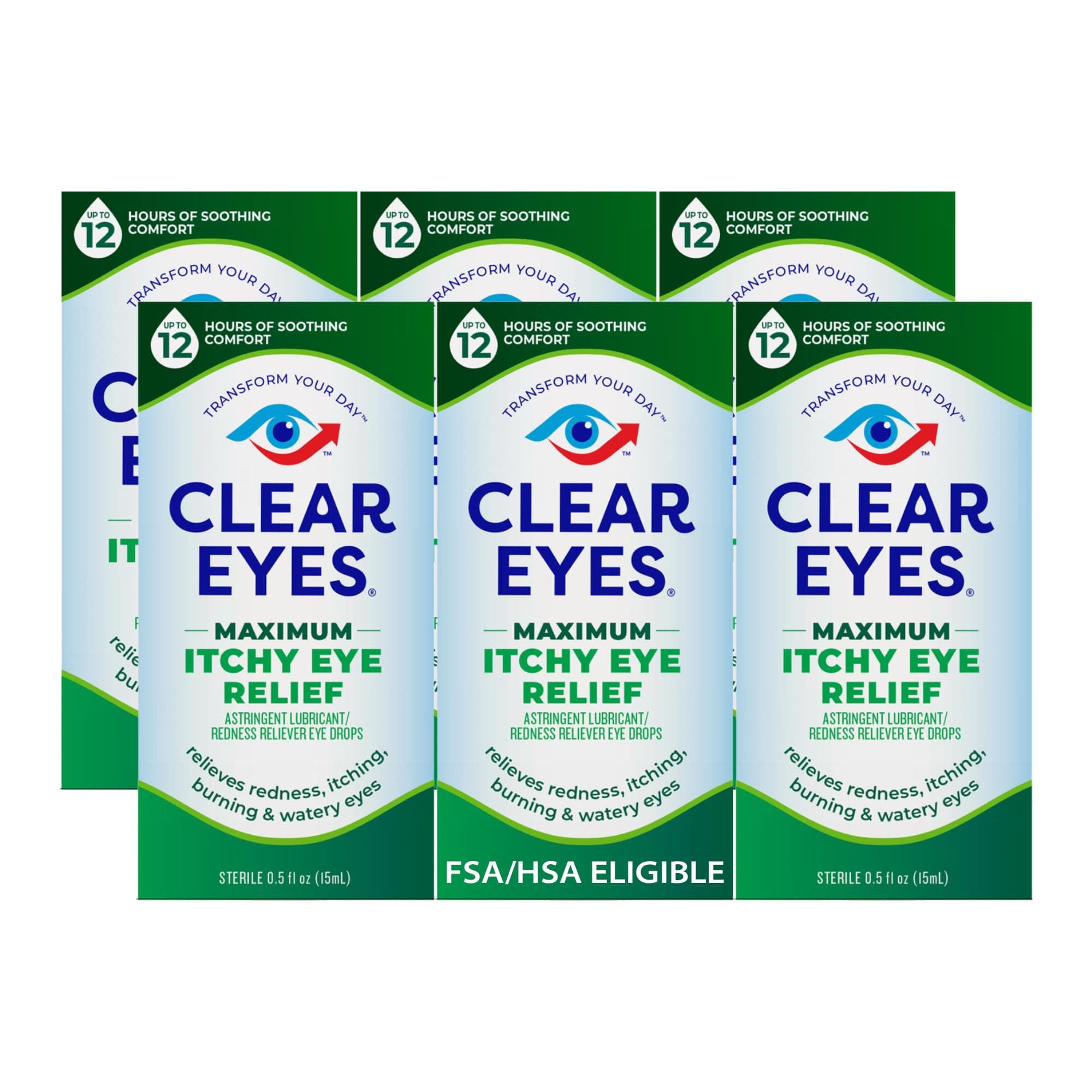 Clear Eyes Maximum Itchy Eye Relief Eye Drops, 0.5 Fl Oz, Pack Of 6