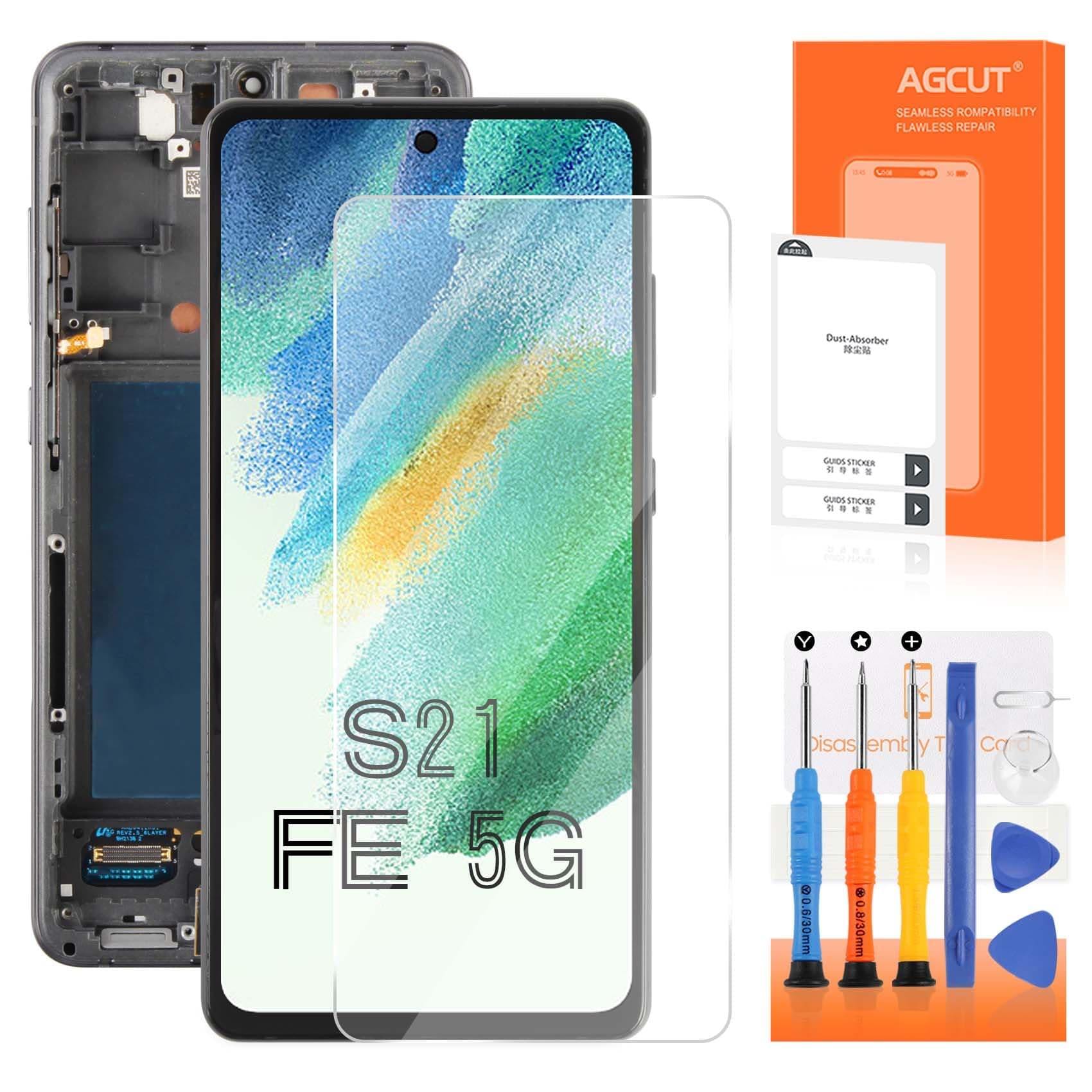 OLED for Samsung Galaxy S21 FE 5G Screen Replacement for Samsung S21 FE 5G LCD Display SM-G990B SM-G990U SM-G990W Digitizer Touch Screen Assembly Repair Parts with Frame(with Fingerprint Function)