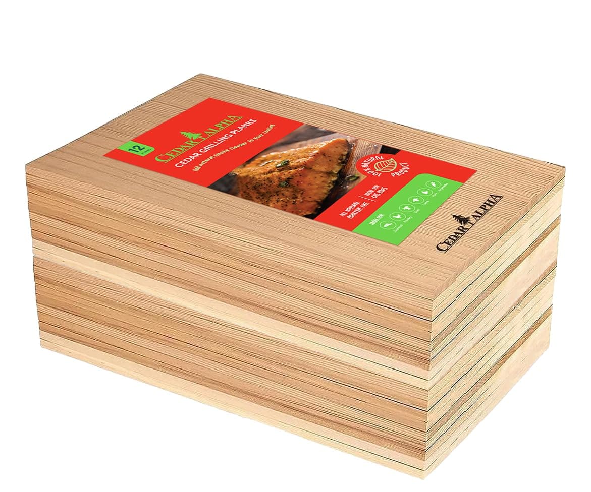 XXXXLL Extra Large 12 Pack Cedar Planks for Grilling Salmon, Meat Fish and Veggies. Adding Extra Smoke and Flavor, Soaking Fast, Easy to Use Cedar Grilling Planks (11.8"X7.5", Natural Cedar Wood)