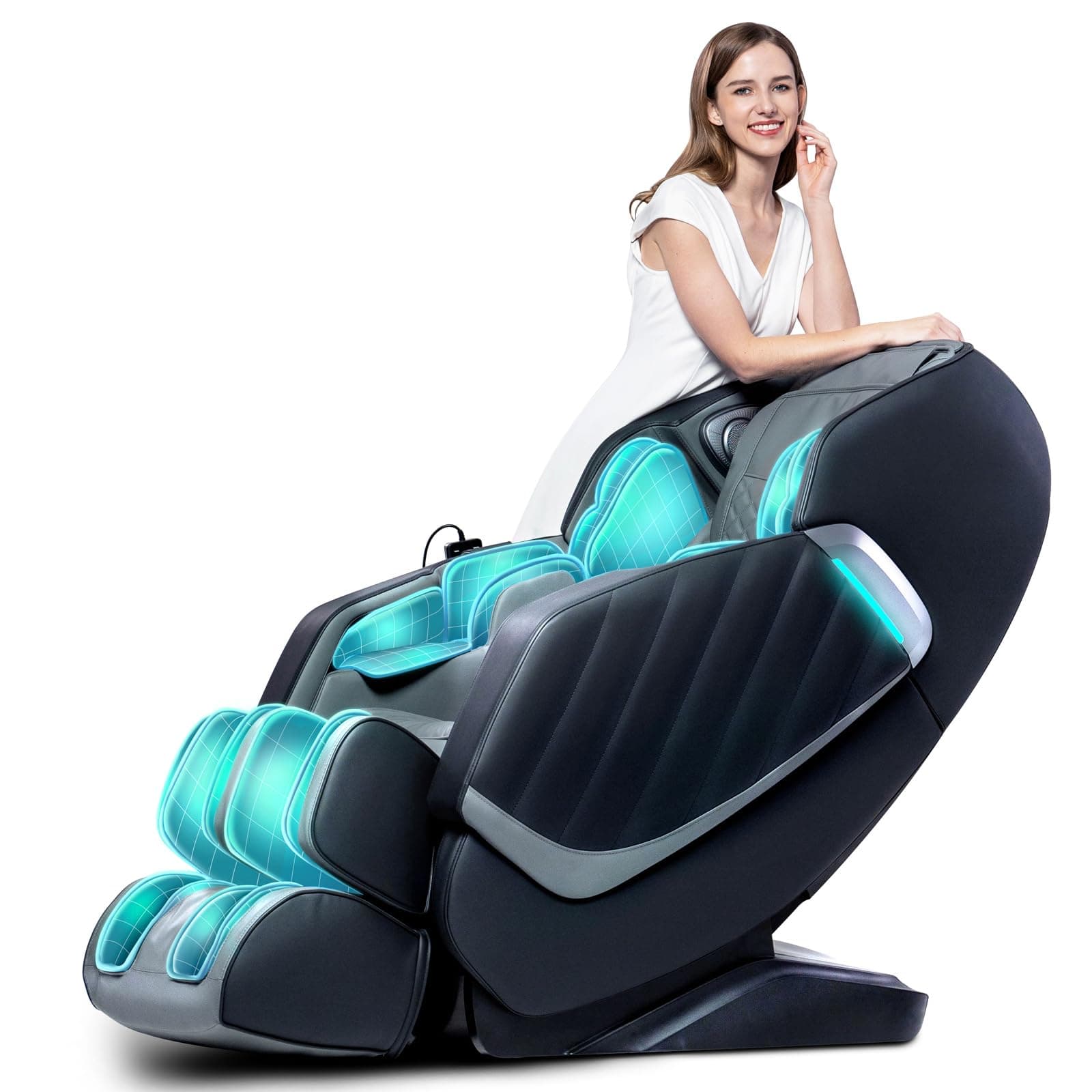 HealthRelife Full Body Massage Chair - Zero Gravity Smart Massage Chair - 3D Robotic Hands with SL Rail - Bluetooth Relaxation Chair - Black