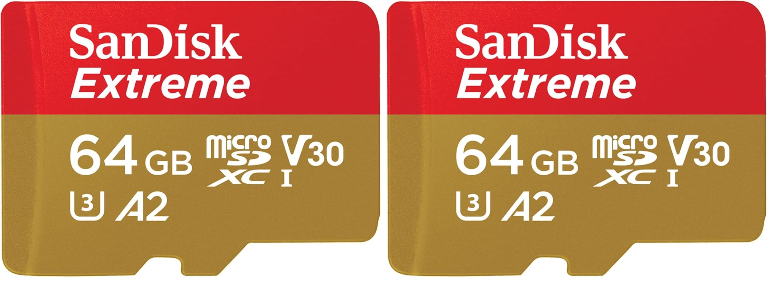 Extreme microSDXC card plus SD adapter plus RescuePRO Deluxe, up to 170 mB/s, with A2 App Performance, UHS-I, Class, 10, U3, V30, Yellow, 64GB (Pack of 2)