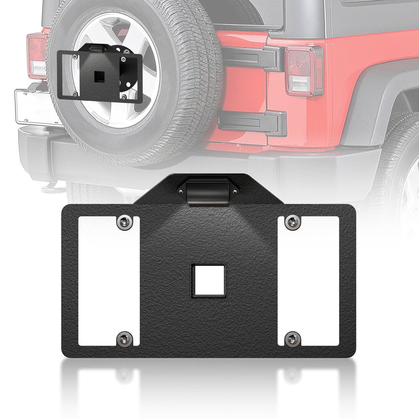 YZONA Spare Tire License Plate Frame with LED Light Compatible with 1987-2018 Jeep Wrangler JK JKU & TJ & YJ, Licence Bracket Holder Rear Plates Frames Relocation Mounting (2/4 Door, Black)