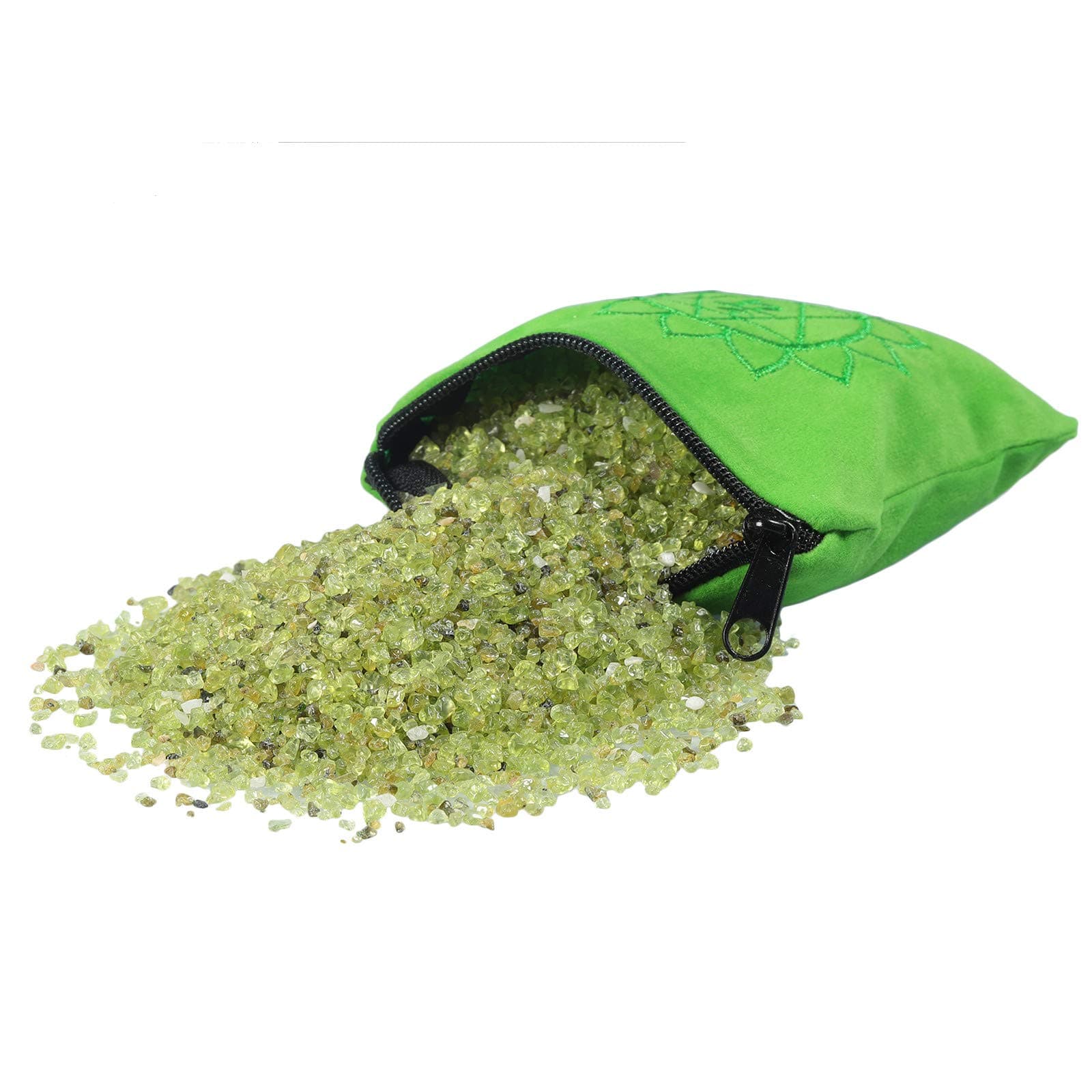mookaitedecor 1/2 lb Peridot Tumbled Stone Chips Crushed Quartz Crystals and Healing Stones with Chakra Bag