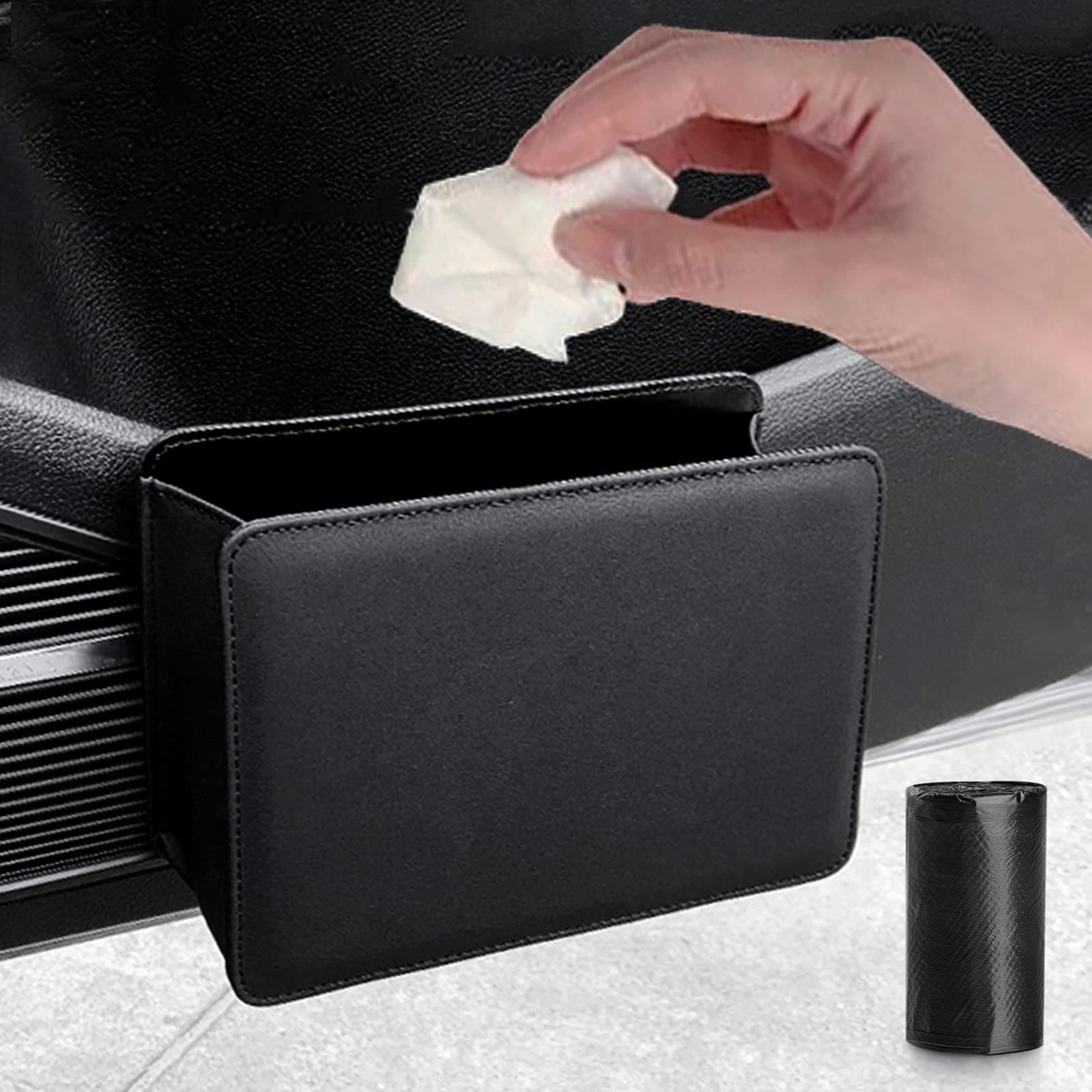 Accmor Car Trash Can, Leather Vehicle Trash Bin Car Dustbin Garbage Organizer Holder with 30 Pcs Trash Bags, Foldable Hanging Mini Cars Storage Bag Container for Auto, SUV (Black)