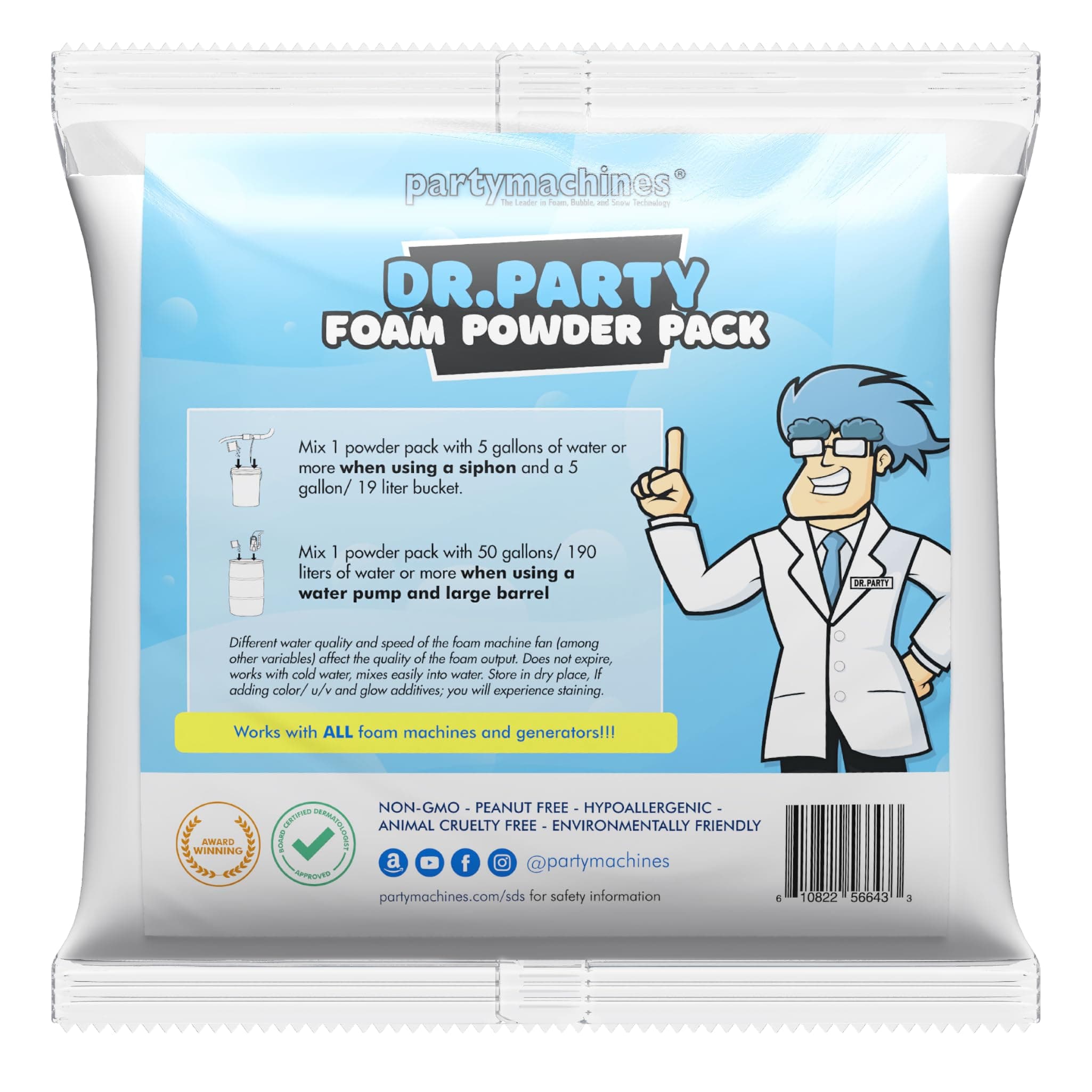 Dr.Party Single Foam Powder Pack - Create Up to 120 Gallons of Foam in Minutes - Ultimate Bubble Party Solution