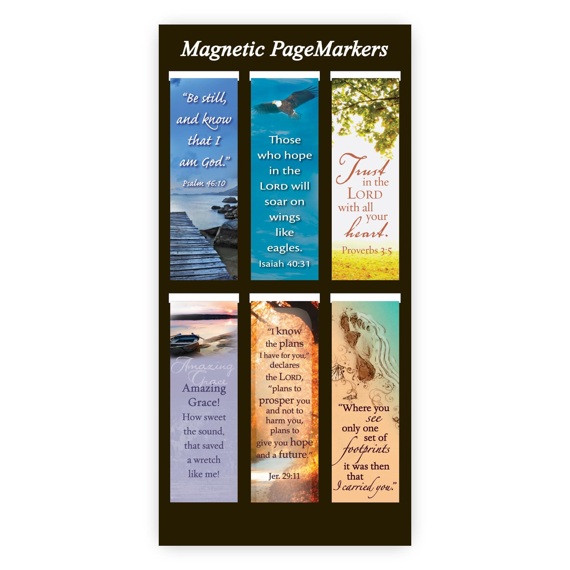 Christian Art Gifts Classic Nature Collection Magnetic Bookmark Set with Scripture, Hymn and Poem for Women and Men, Inspirational Magnetic Pagemarker Set of 6 for Bibles, Books, Size 2.3" x 0.8"
