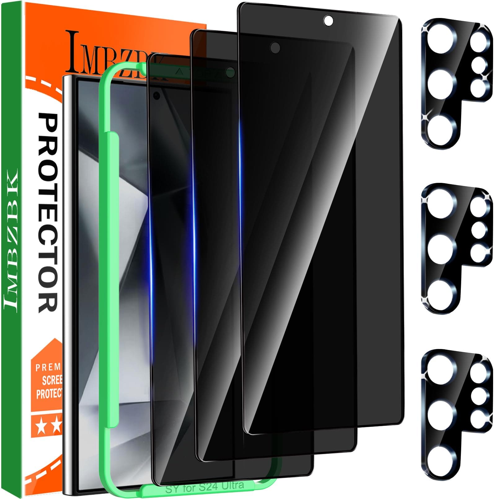 IMBZBK 3 Pack Privacy Screen Protector for Samsung Galaxy S24 Ultra Tempered Glass 3 Pack camera lens protector Accessories Anti Spy Case Friendly, Support Fingerprint reader, full coverage