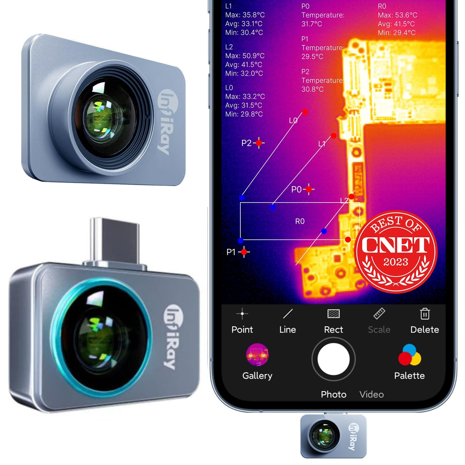 Thermal Imaging Camera – Android Type-C, InfiRay P2 Pro with Magnetic Macro Lens, 9g All-Metal Housing, 25Hz, Professional Grade Infrared Thermal Camera for Industrial, Home, PCB Detection