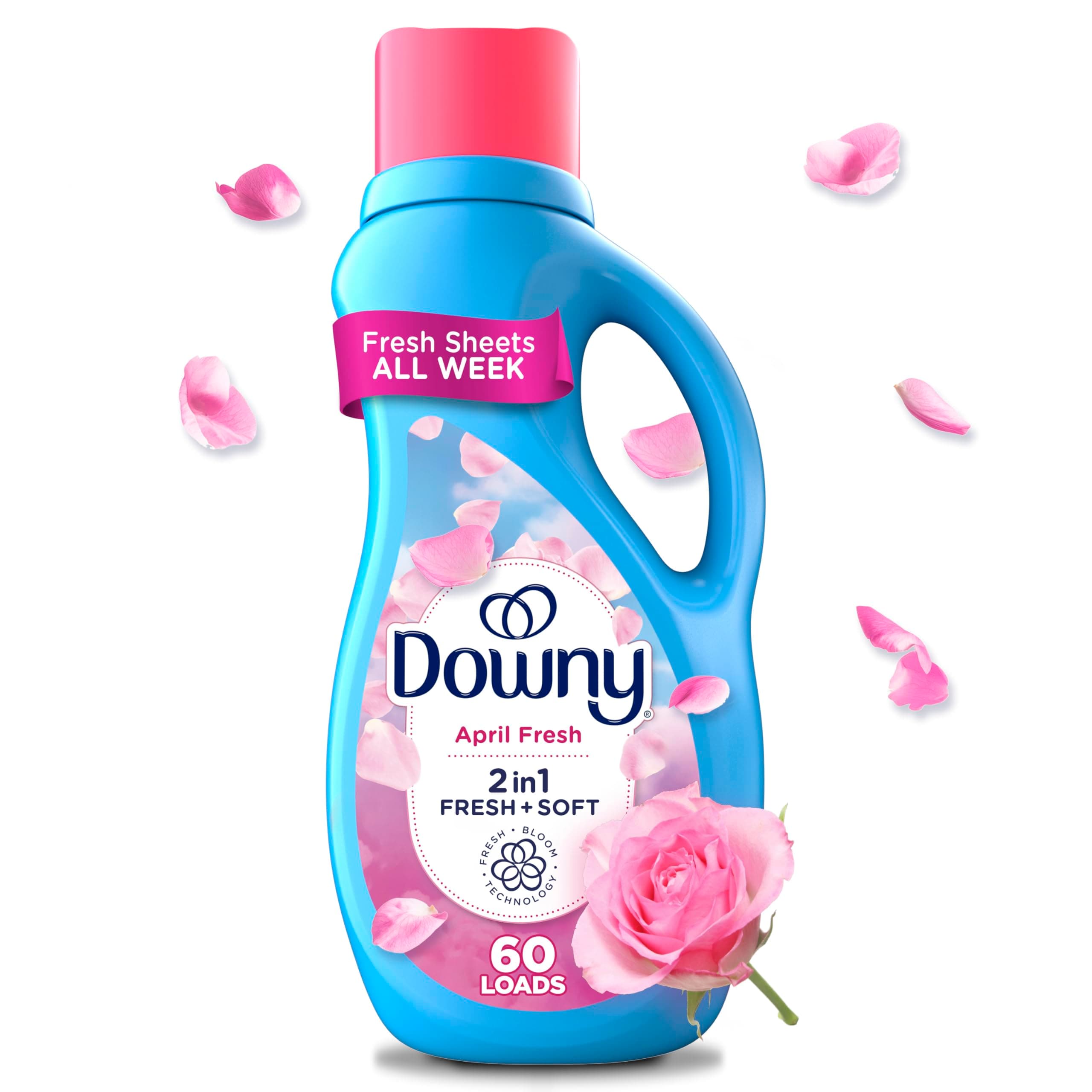 Downy Soft, 2 in 1 Soft and Fresh Liquid Fabric Softener, April Fresh, 44 fl oz, 60 Loads, Fabric Conditioner Liquid provides softness and freshness for fabrics