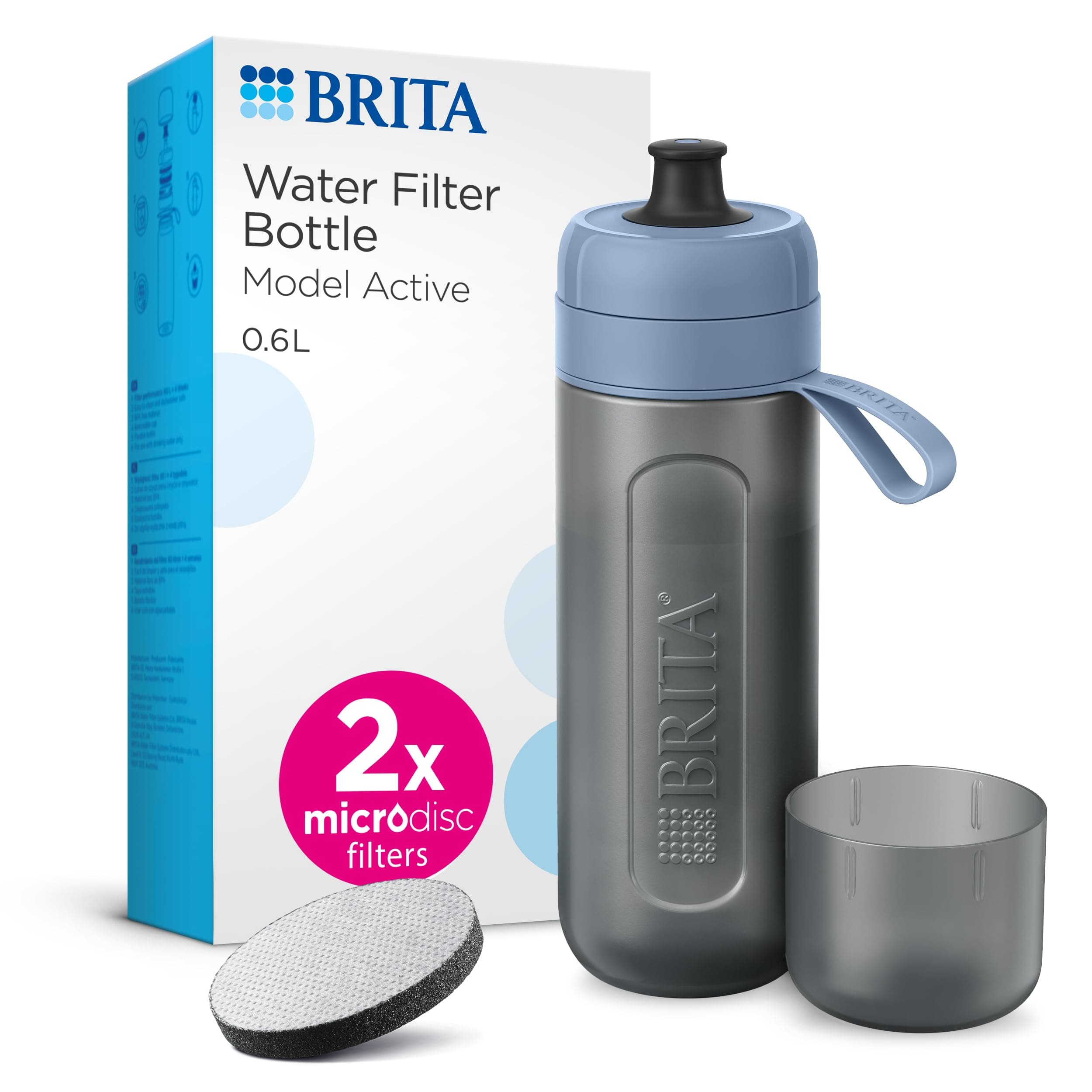 Sports Water Filter Bottle Model Active Dark Blue (600ml) - squeezable BPA-free on-the-go bottle, filters chlorine, organic impurities, hormones & pesticides and preserves key minerals