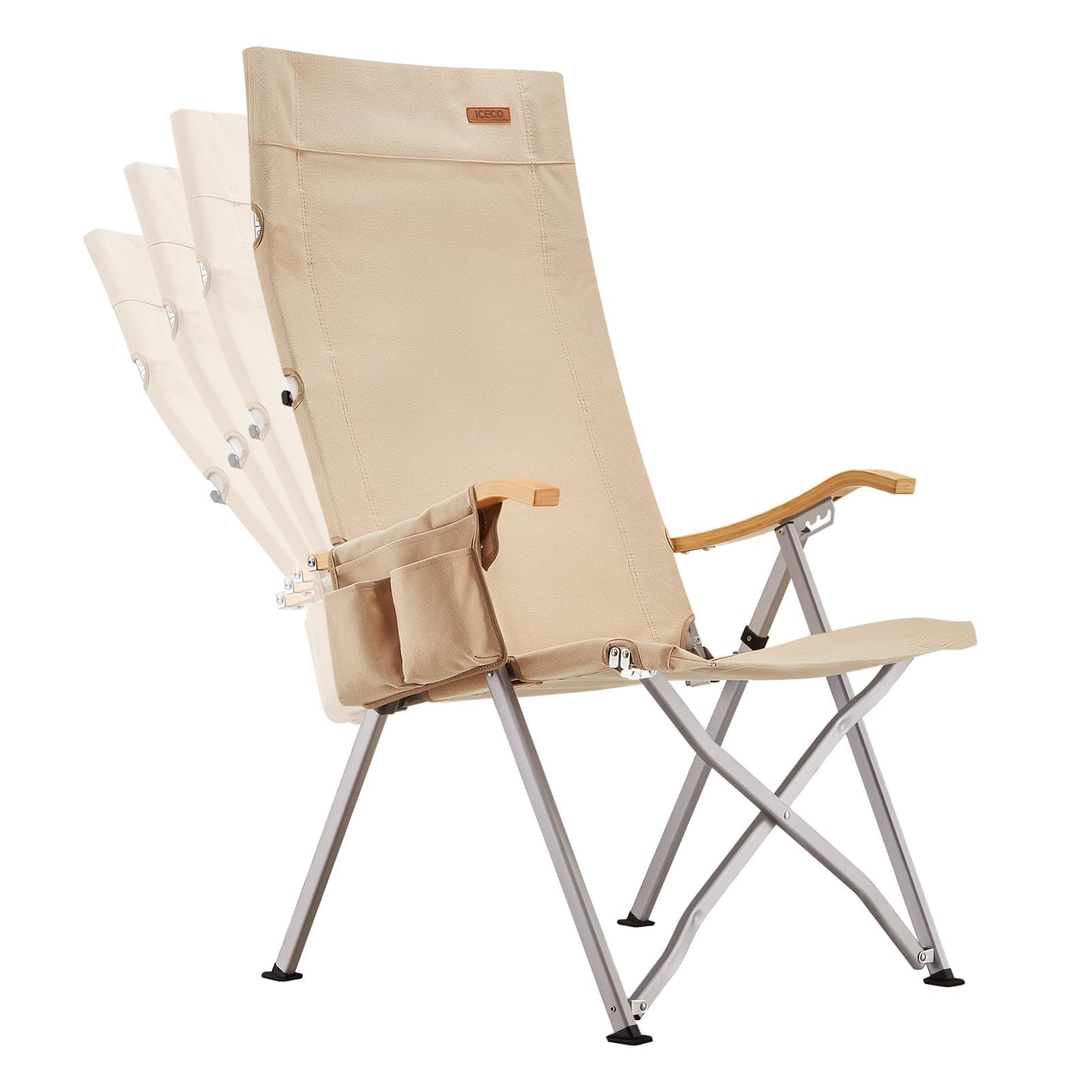 ICECO Adjustable Camping Chairs for Adults, Foldable High Back Camping Chair, Portable Folding Chairs for Outside, Reclining Outdoor Chair with Storage Bag, 400LBS, 10 Years Warranty