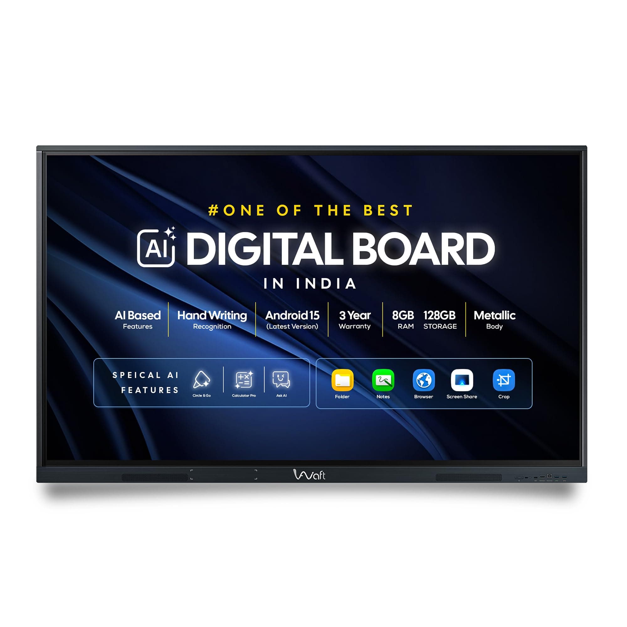 AIWaft Turbo AI 65 Inch 4K UHD Interactive Flat Panel | Android 14 | 8GB RAM 128GB Storage | 40-Point Multi-Touch Smart Board | Digital Teaching Display for Classroom & Coaching | HDMI USB Speakers