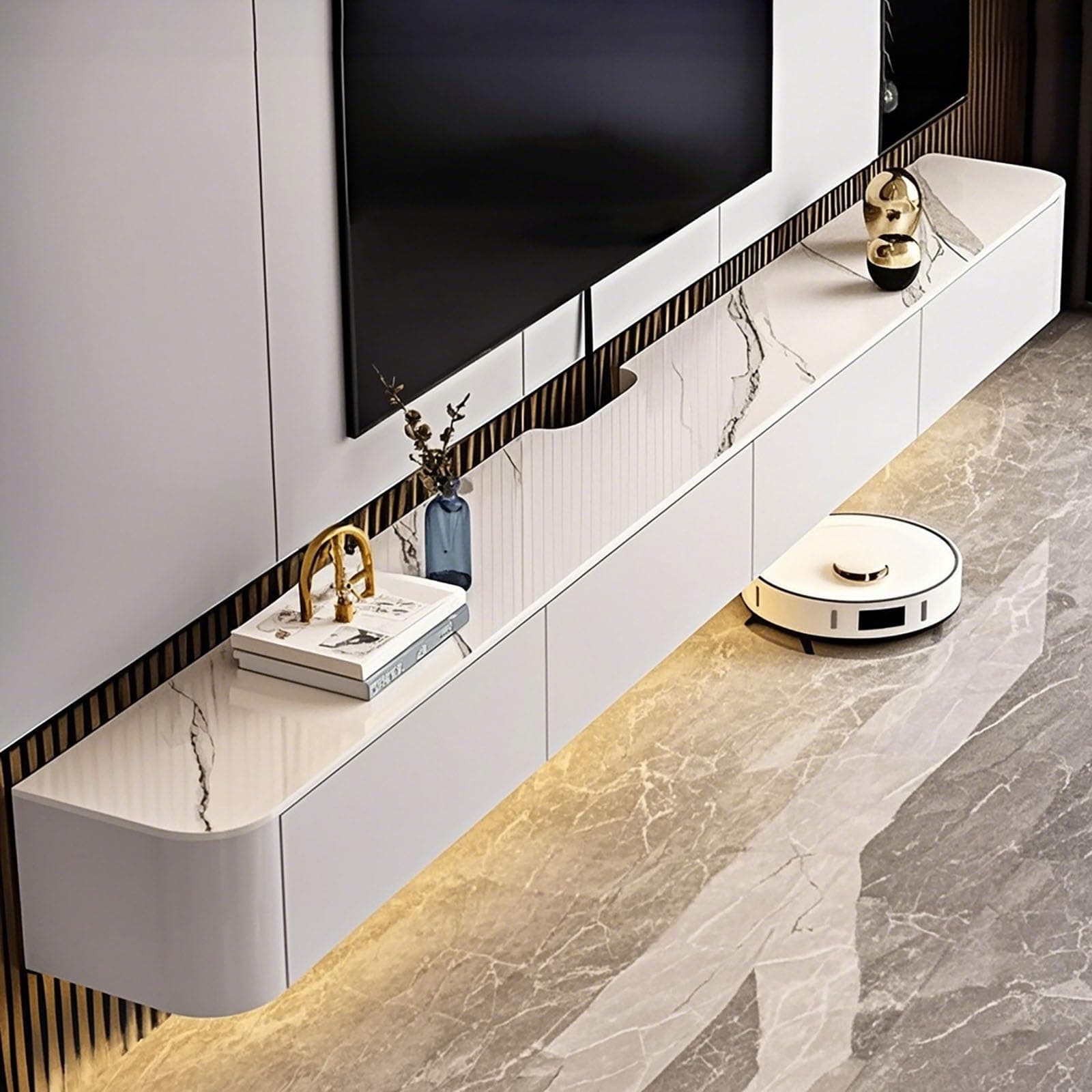 Modern Wall Mounted Floating TV Stand, Entertainment Unit, TV Console with Doors Drawers for Living Room, Bedroom (Pattern, 260CM)