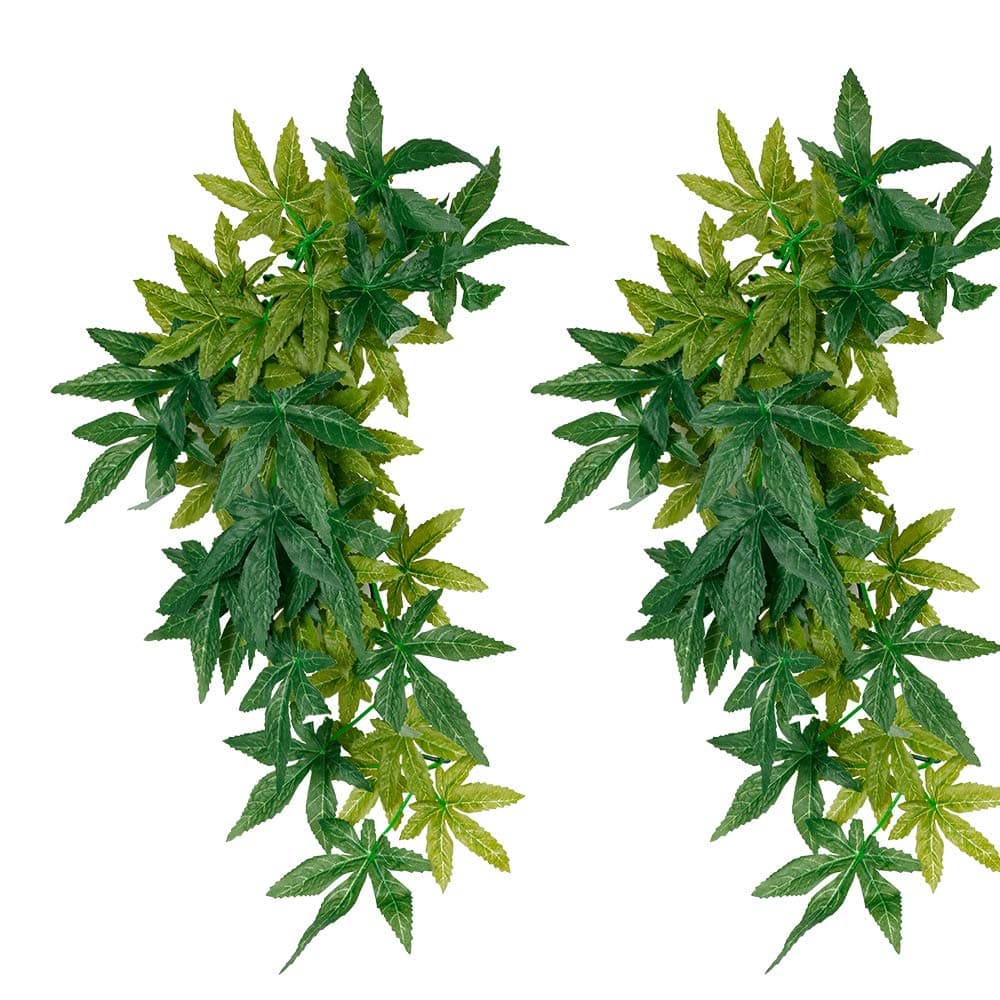 2 Pack Reptile Silk Plants with Suction Cups - Realistic Climbing Vines & Grass Leaves for Terrarium Decor, Amphibian Habitat Tank Accessories (Durable & Easy to Install)