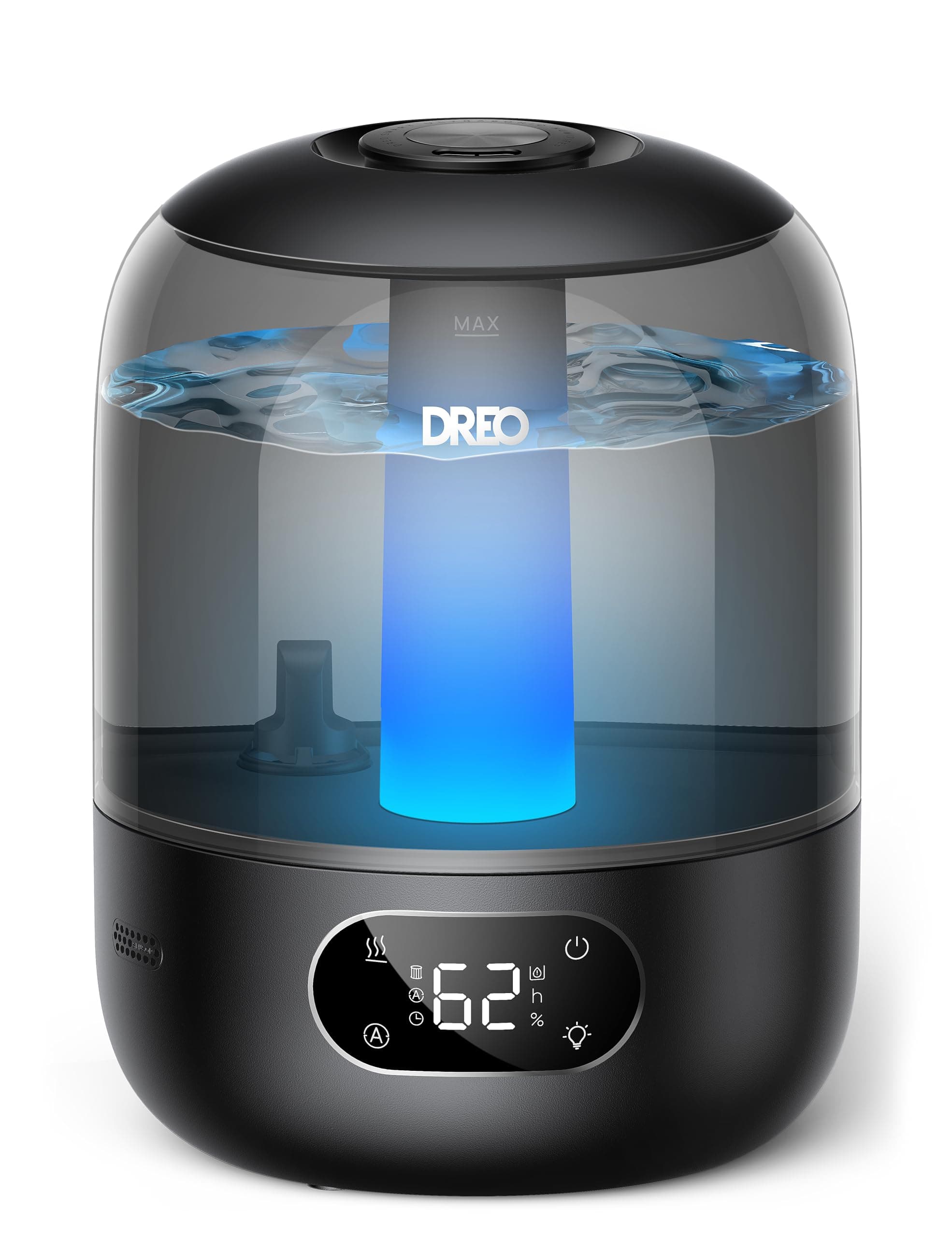 Dreo Humidifier for Bedroom with Sensor, 26dB Quiet Cool Mist Ultrasonic Humidifiers for Home, 360° Nozzle, 30H Runtime, Ambient Light Indicator, Essential Oil Diffuser, Room, Plants, Nursery, Black