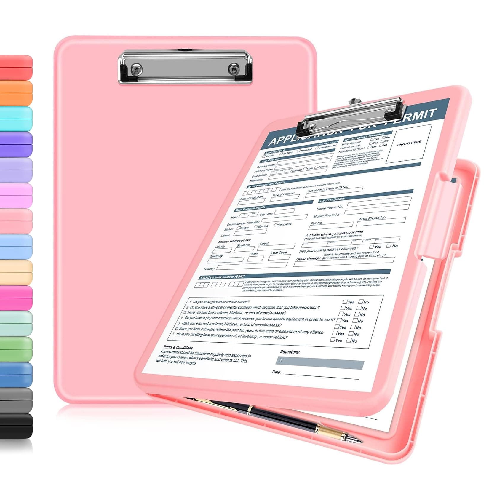 ANZNKU Clipboard with Storage, 13x9.6 Clipboard Foldable Nursing School Essentials, Clip Board Folder for Teacher Nurse Work Office Women, Storage Clipboards with Pen Holder, Document Organizer(Pink)
