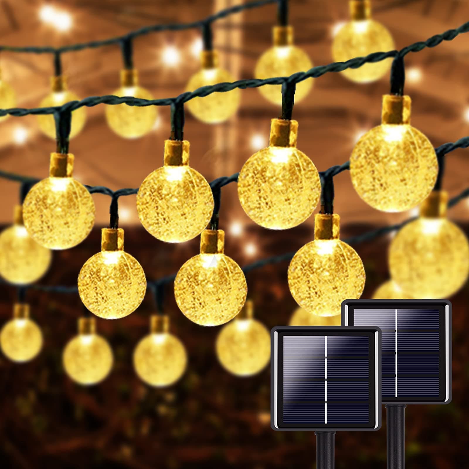 Ultra-Long 2-Pack 46FT 160 LED Crystal Globe Solar String Lights Outdoor Waterproof, Solar Lights Outdoor Decorative with 8 Modes, Solar Powered Patio Lights for Garden Xmas Party (Warm White)
